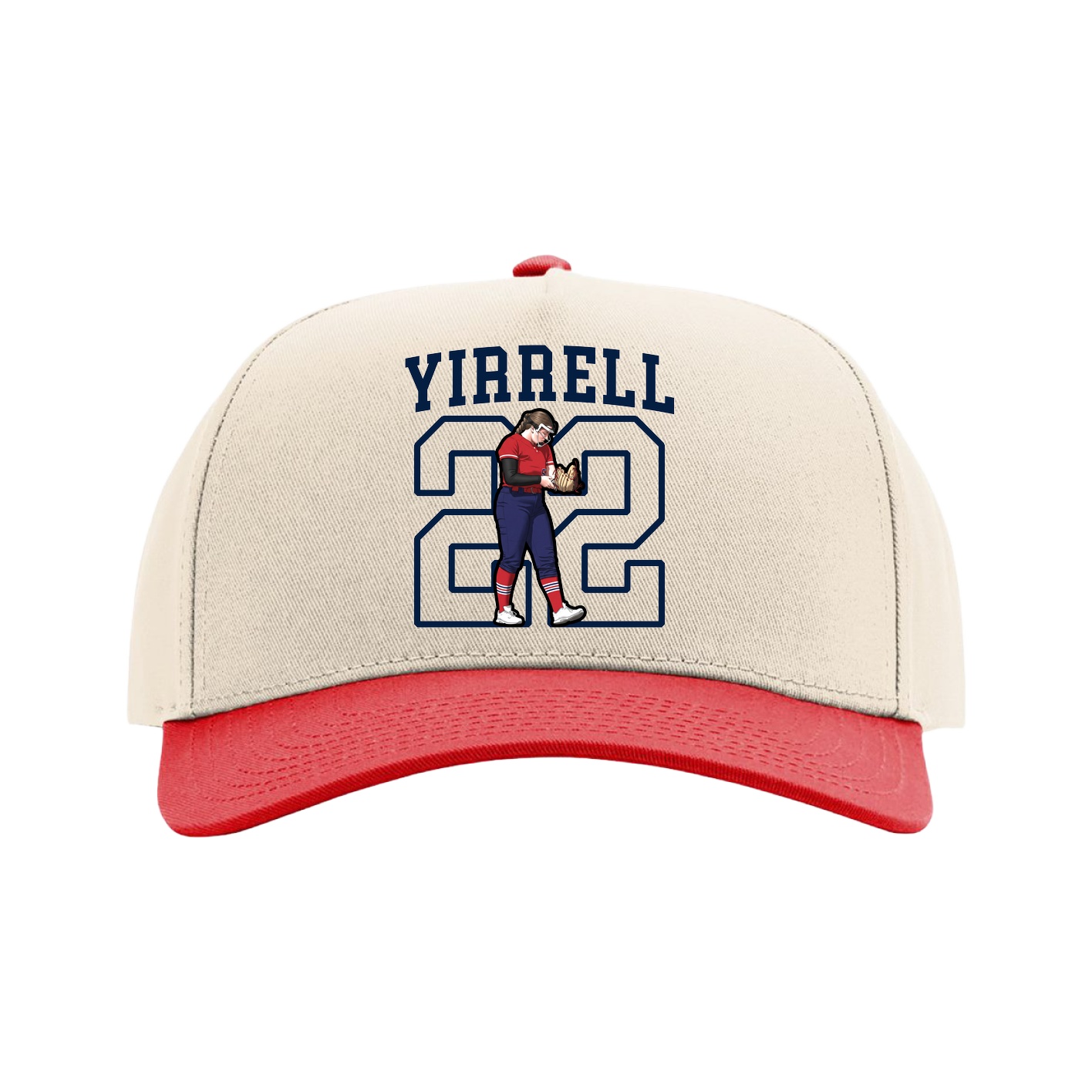 Full Fabric Five-Panel Champ Cap — Shirsey in Cream/Red