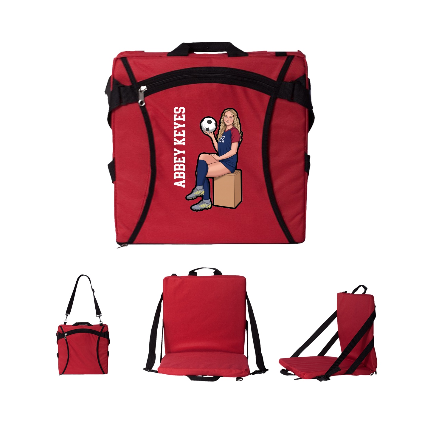 Folding Stadium Seat — Name Vertical in Red