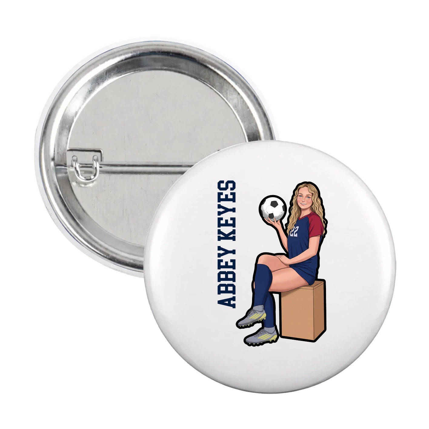 Game Day Button — Name Vertical in White