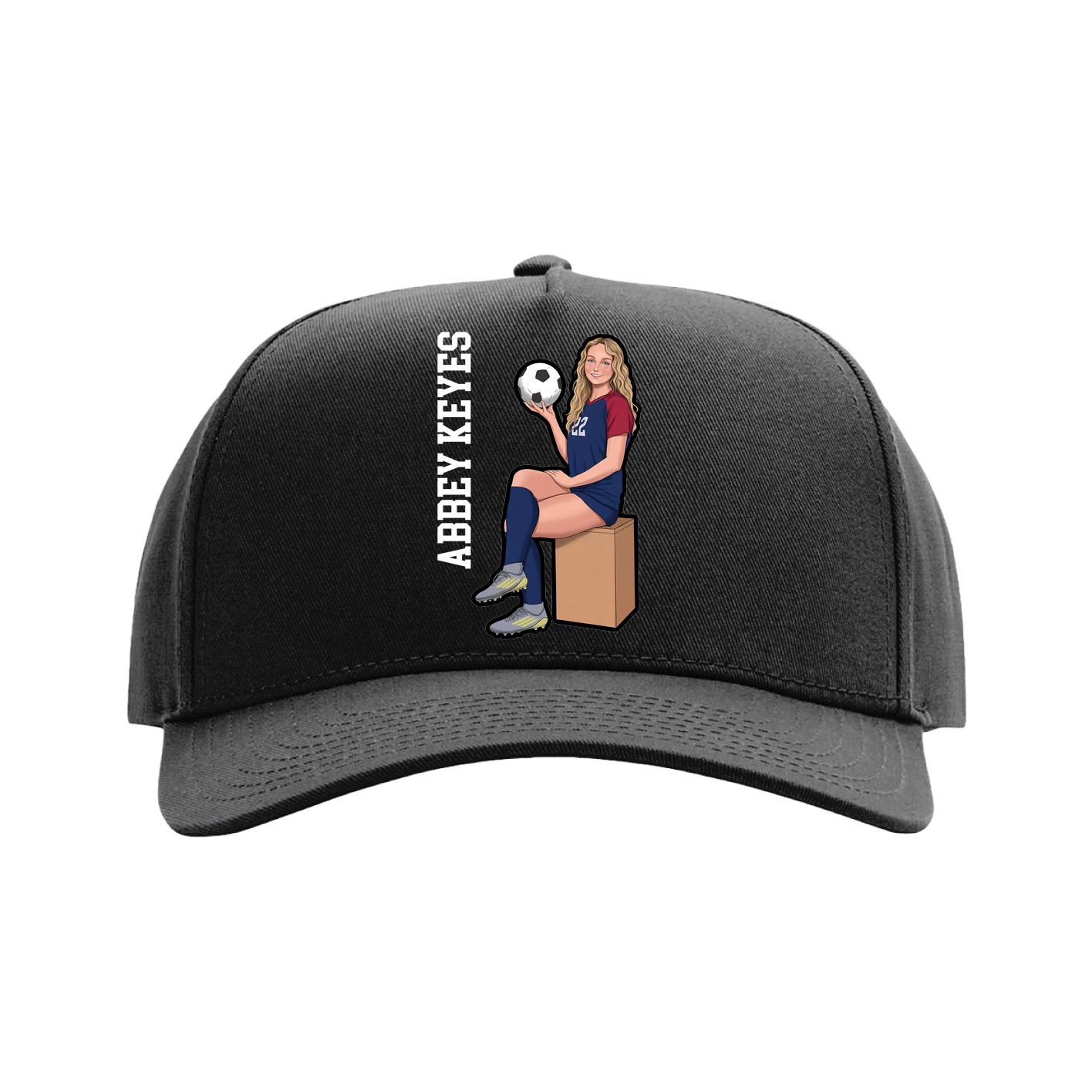 Full Fabric Five-Panel Champ Cap — Name Vertical in Black