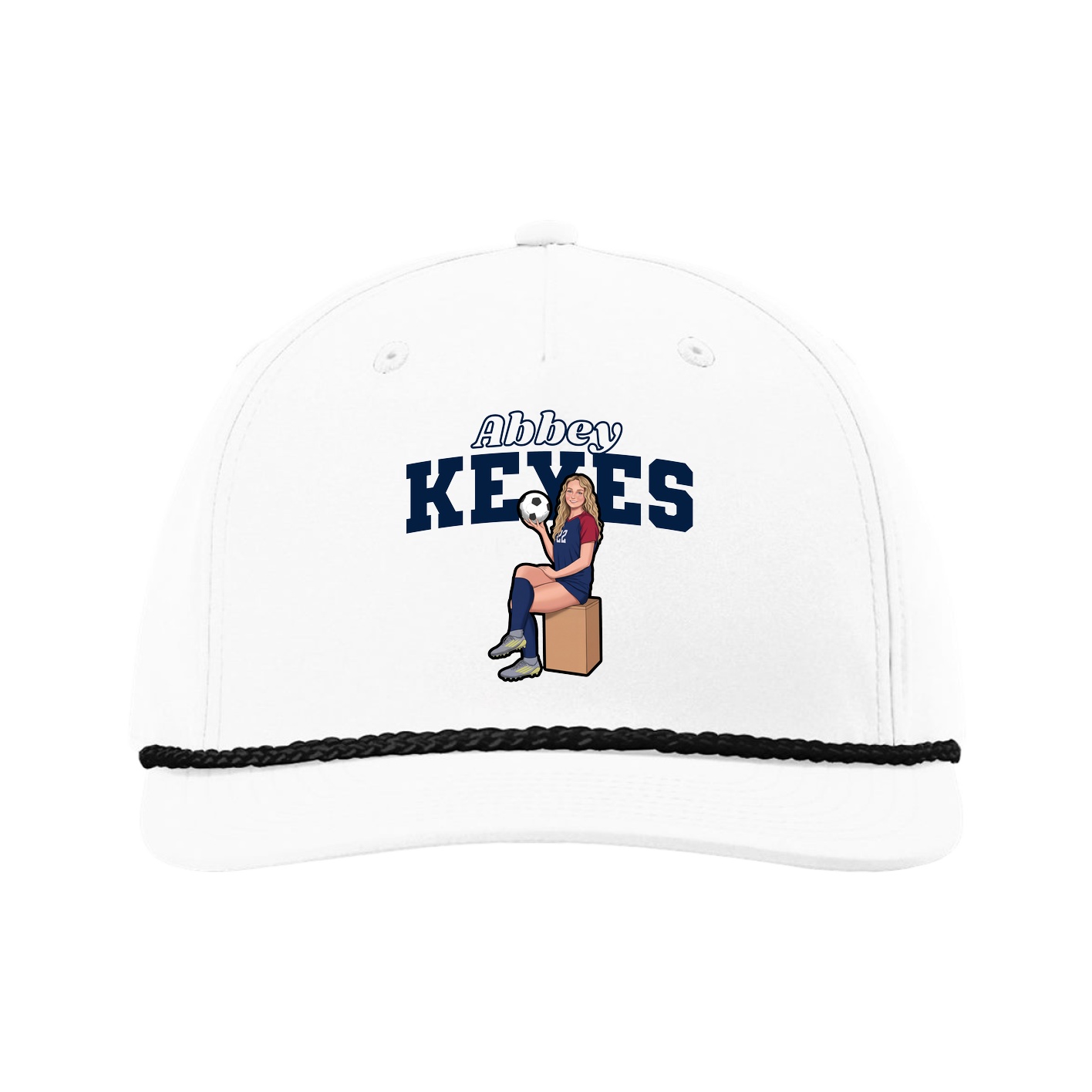 Five-Panel Classic Rope Cap — Name Arch in White