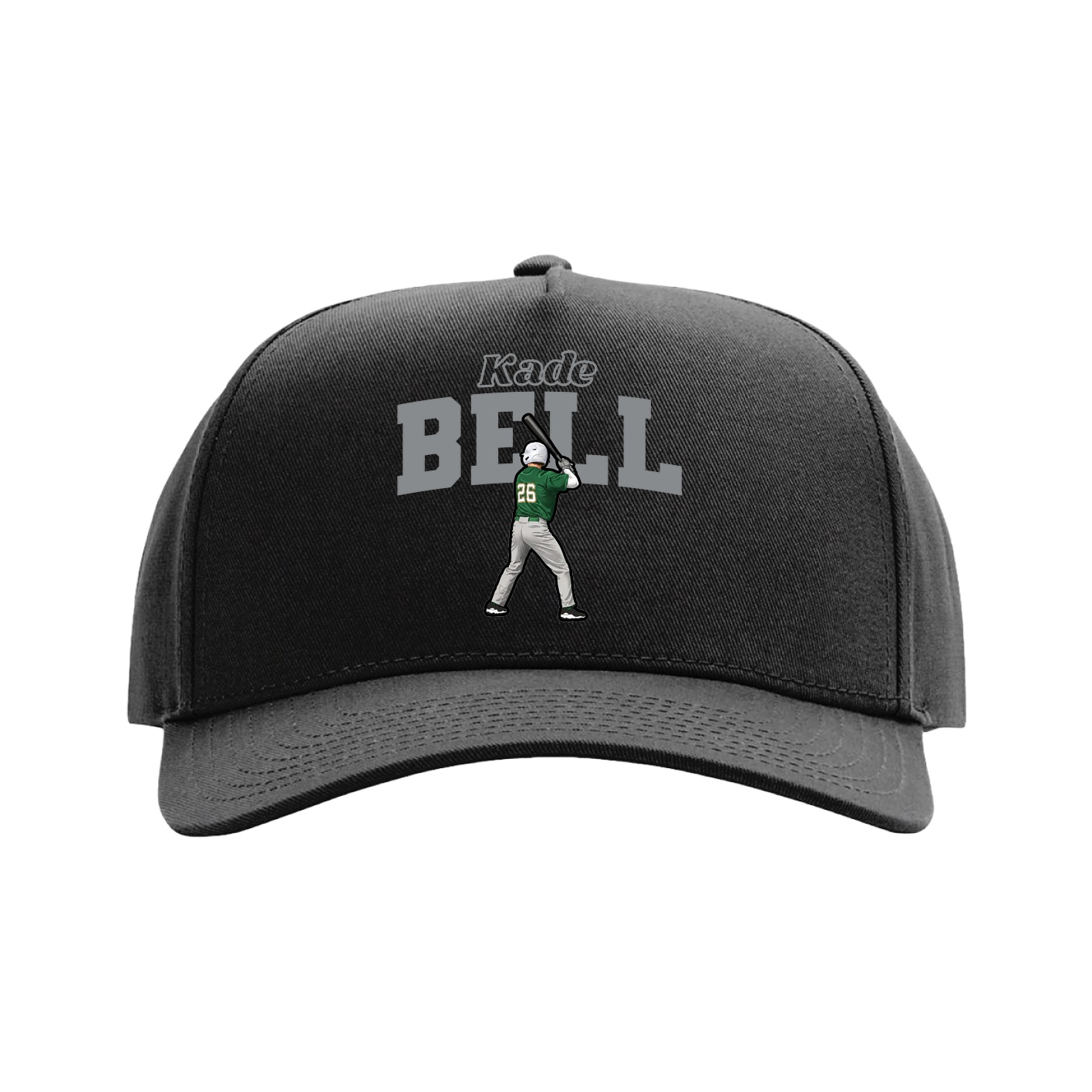 Full Fabric Five-Panel Champ Cap — Name Arch in Black