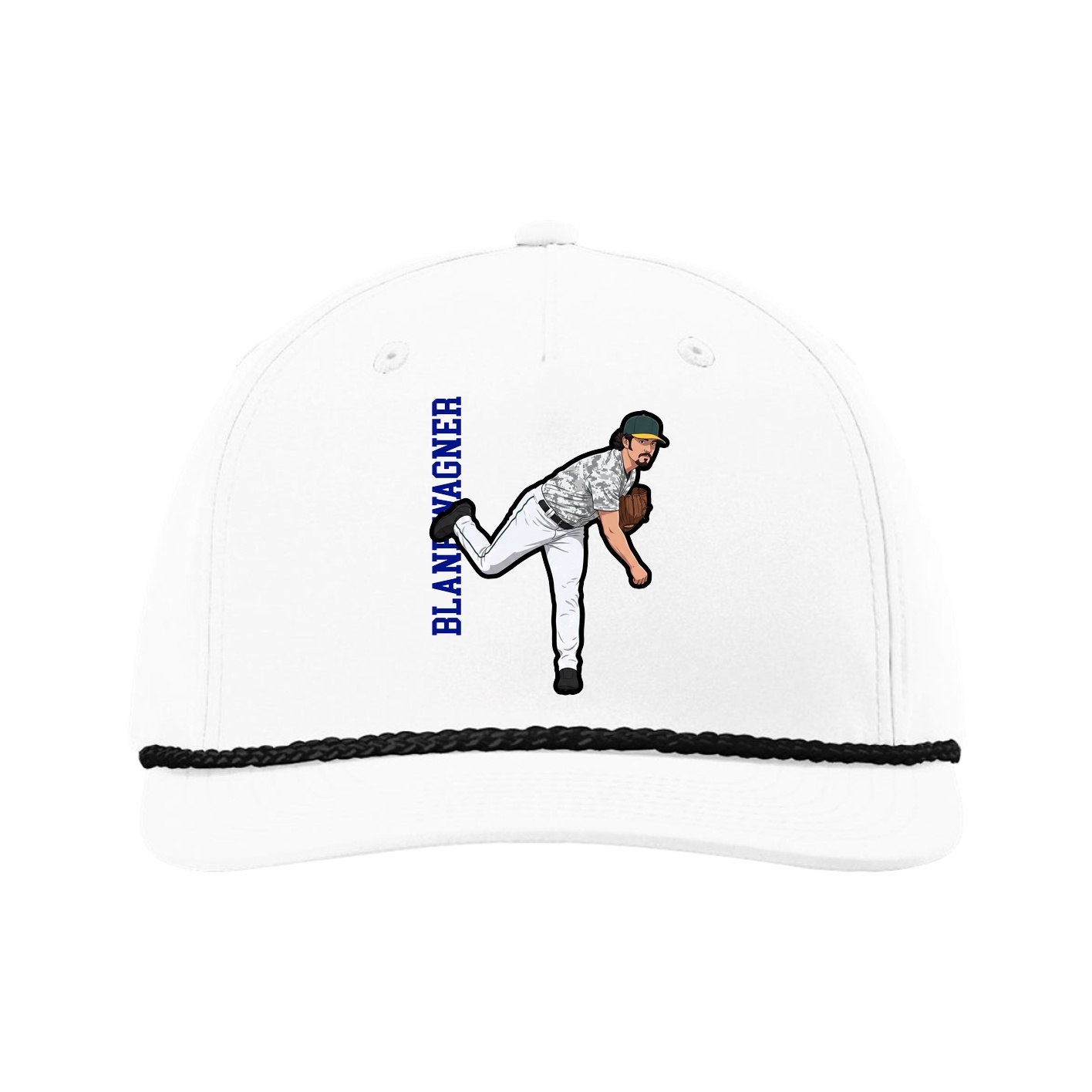 Five-Panel Classic Rope Cap — Name Vertical in White
