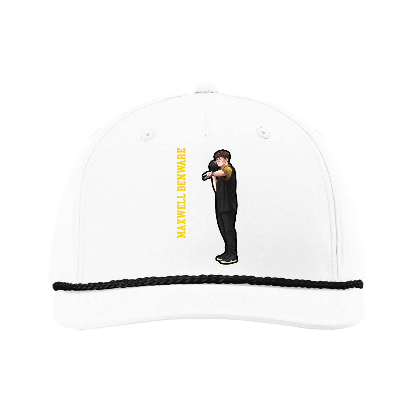 Five-Panel Classic Rope Cap — Name Vertical in White