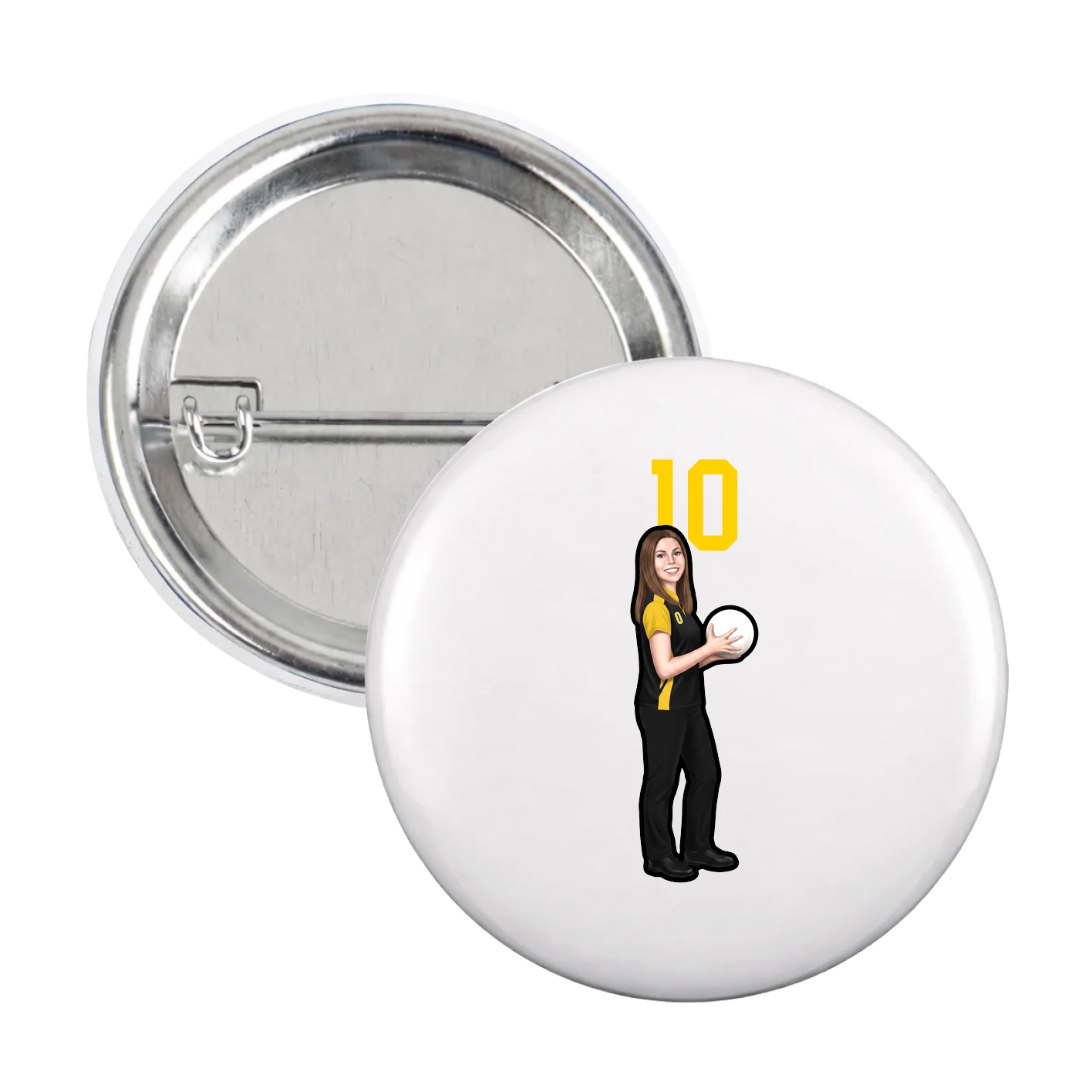Game Day Button — Number Top in White