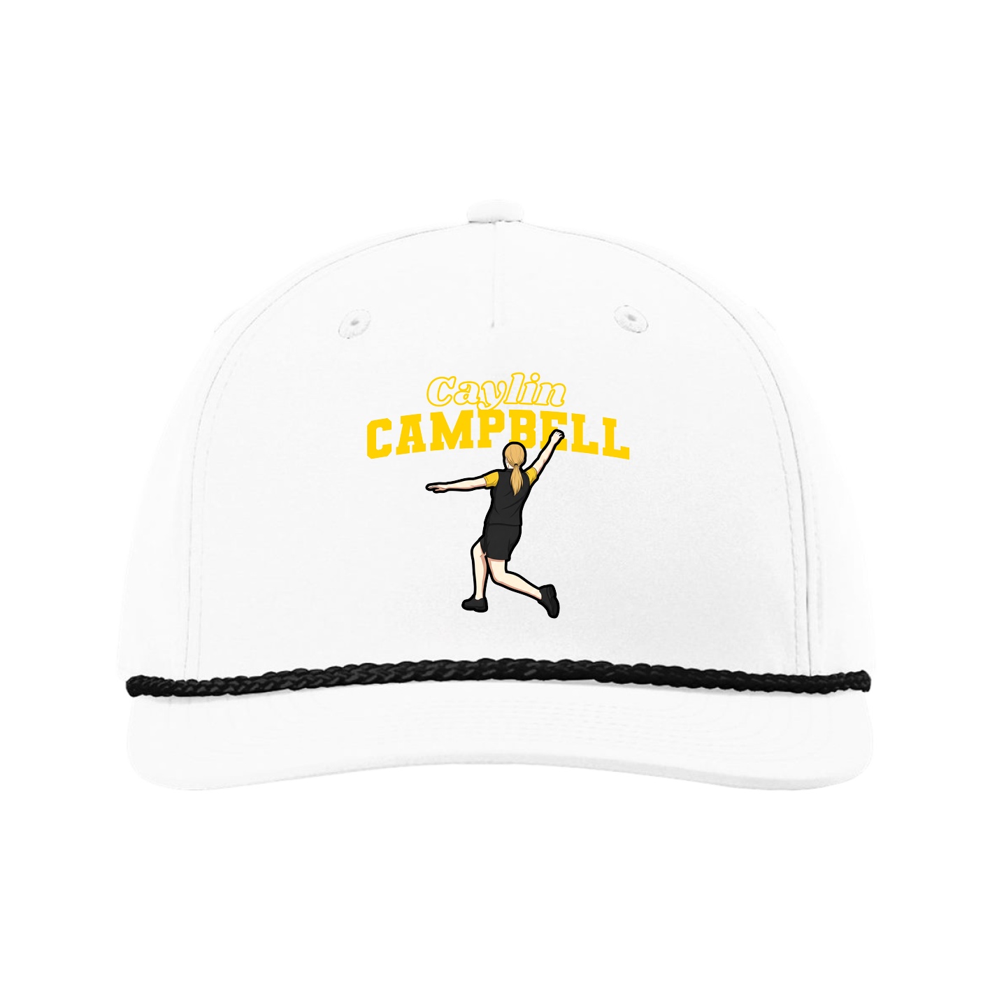 Five-Panel Classic Rope Cap — Name Arch in White