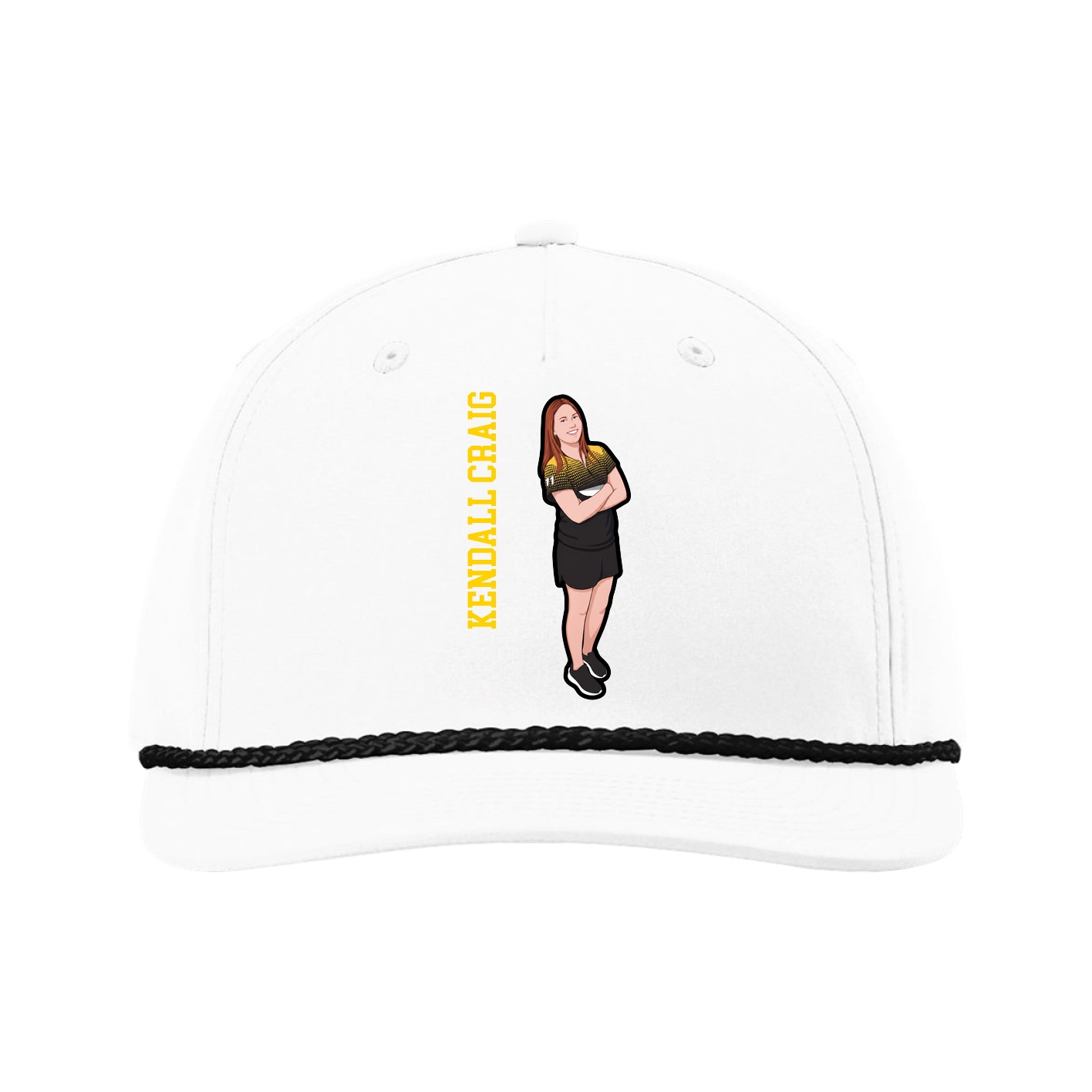 Five-Panel Classic Rope Cap — Name Vertical in White
