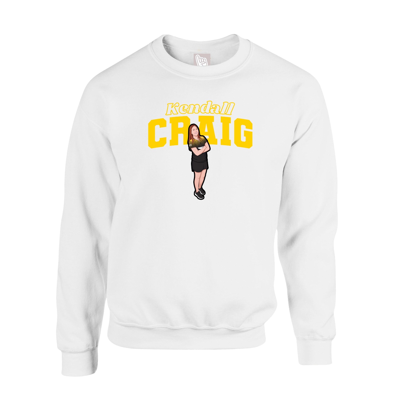 Fleece Crew — Name Arch in White