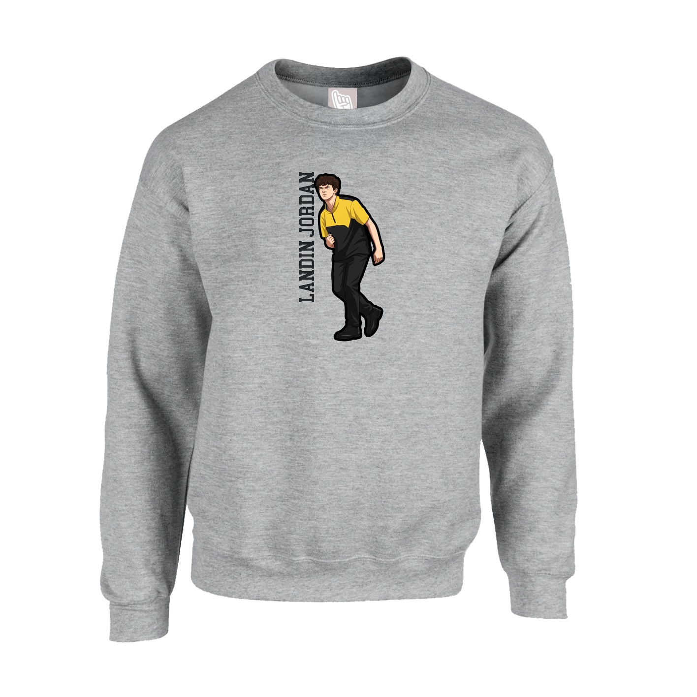 Fleece Crew — Name Vertical in Grey