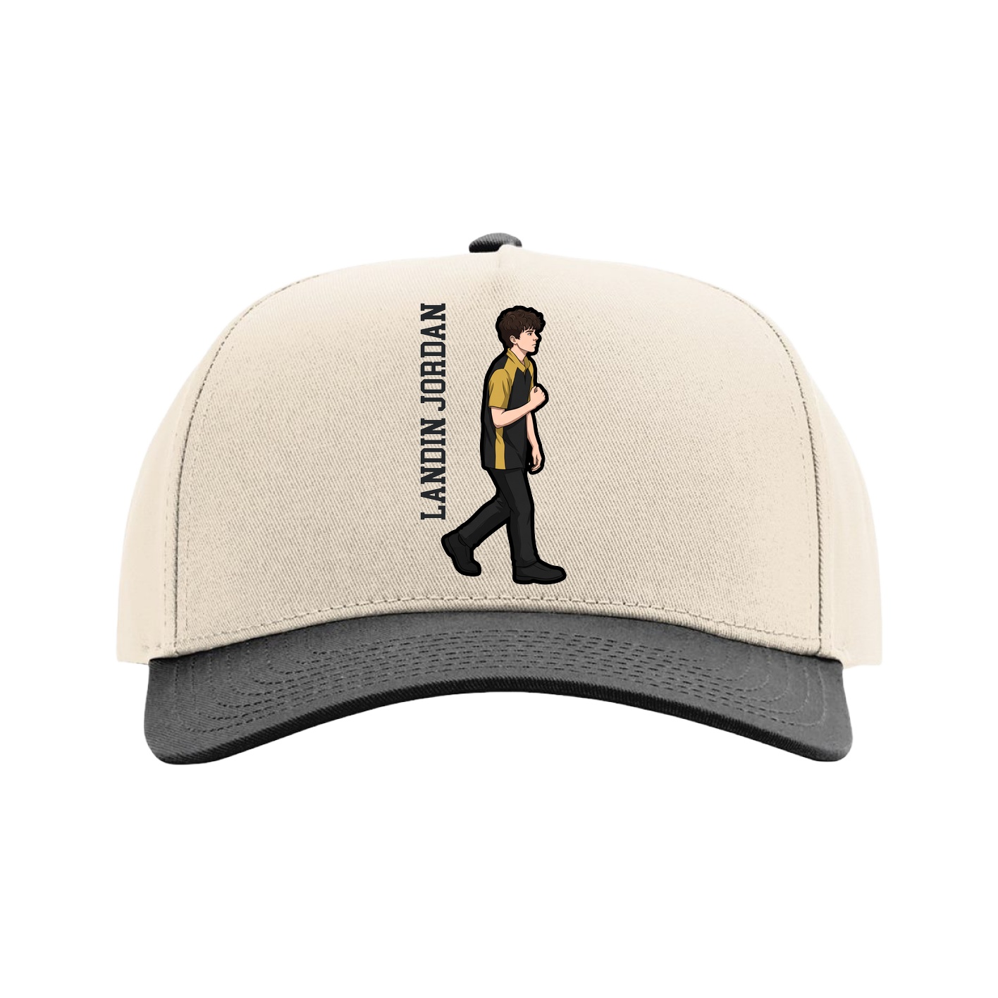 Full Fabric Five-Panel Champ Cap — Name Vertical in Cream/Black