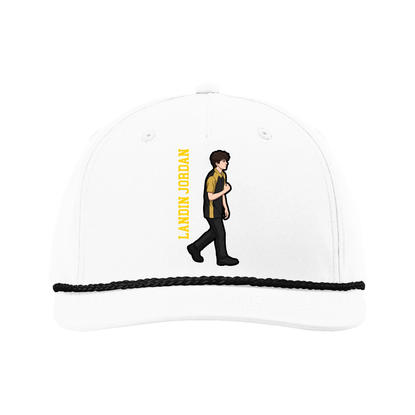 Five-Panel Classic Rope Cap — Name Vertical in White
