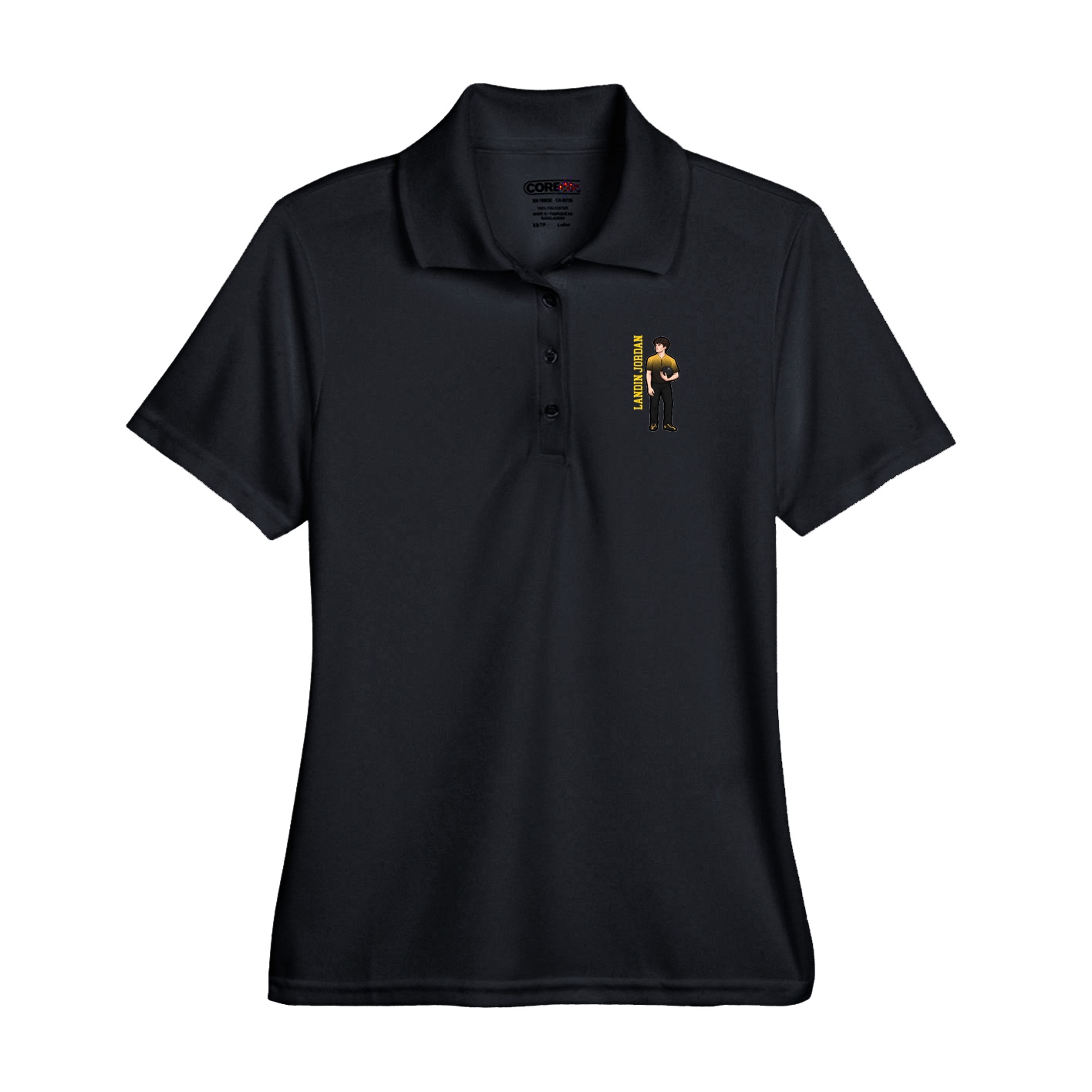 Performance Polo — Name Vertical in Black