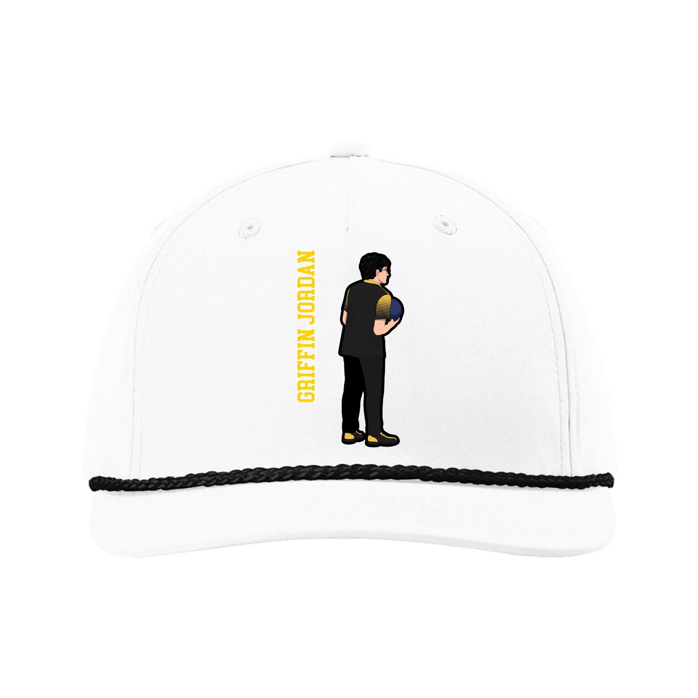 Five-Panel Classic Rope Cap — Name Vertical in White