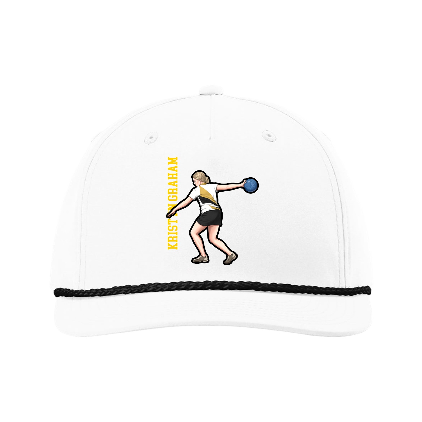 Five-Panel Classic Rope Cap — Name Vertical in White