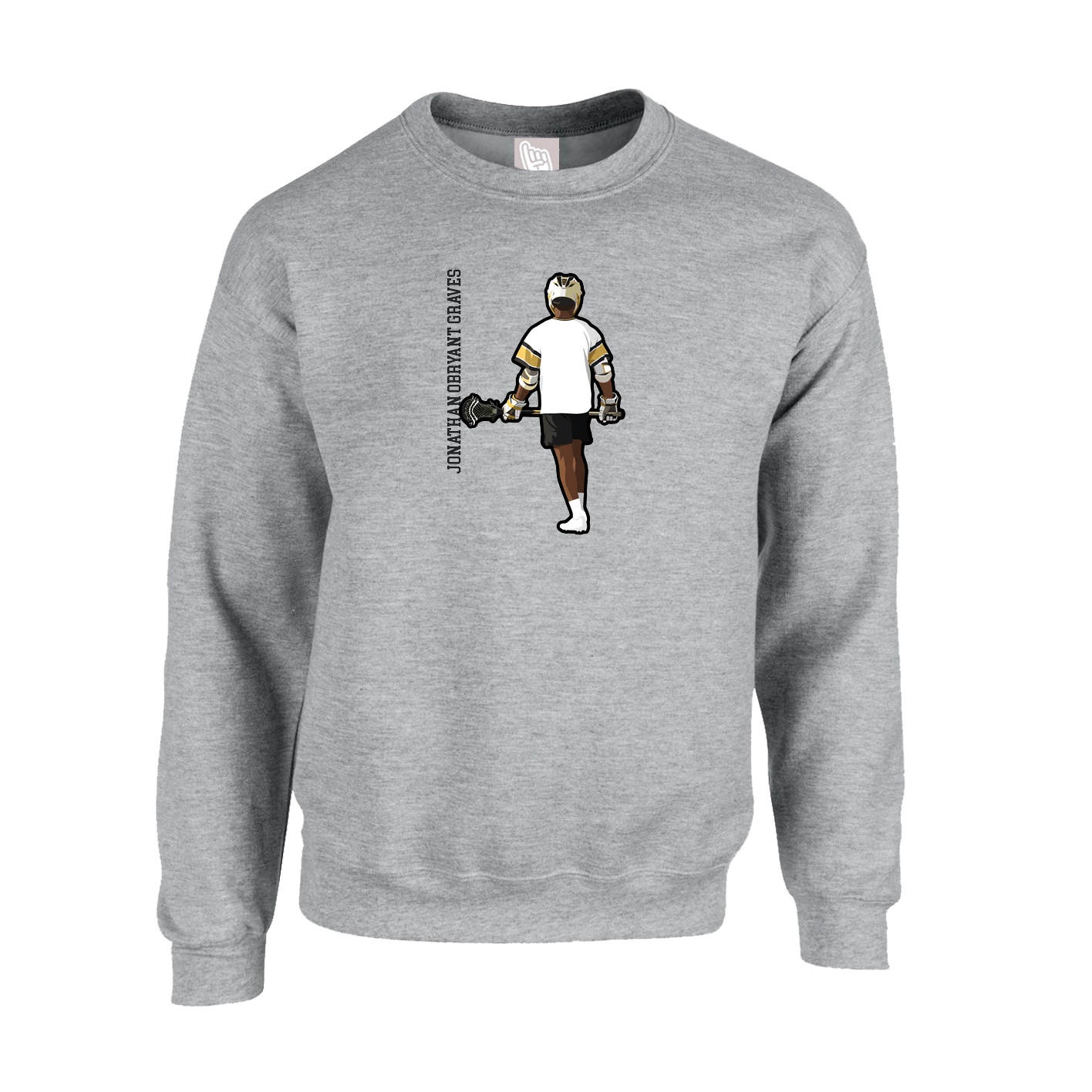 Fleece Crew — Name Vertical in Grey