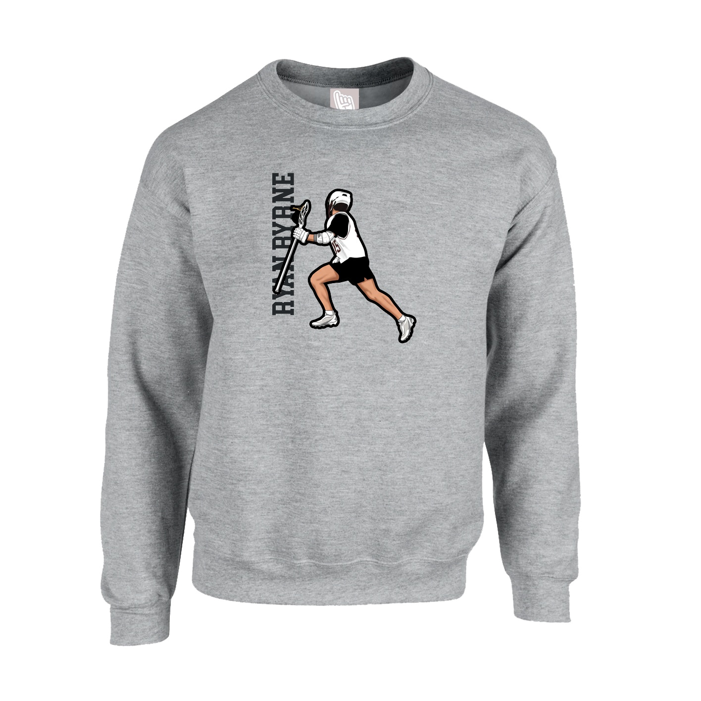 Fleece Crew — Name Vertical in Grey