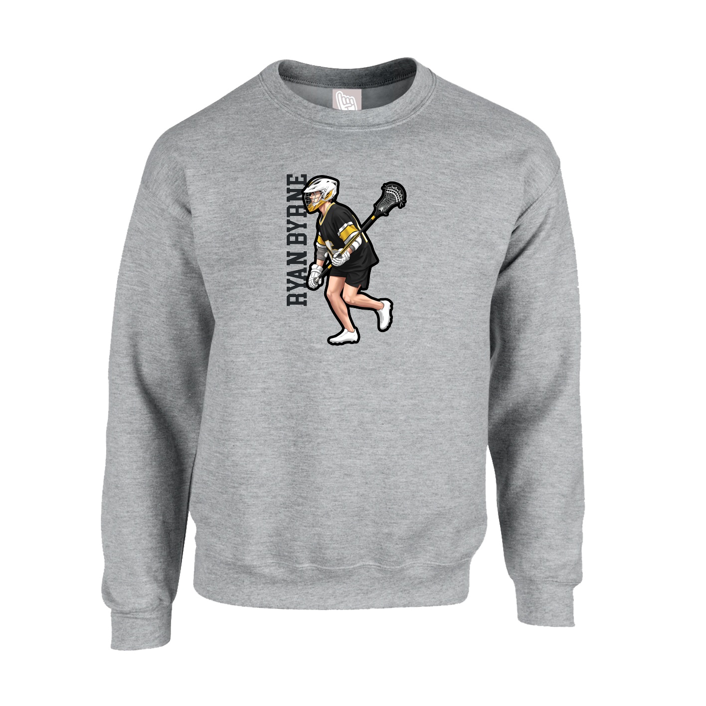 Fleece Crew — Name Vertical in Grey