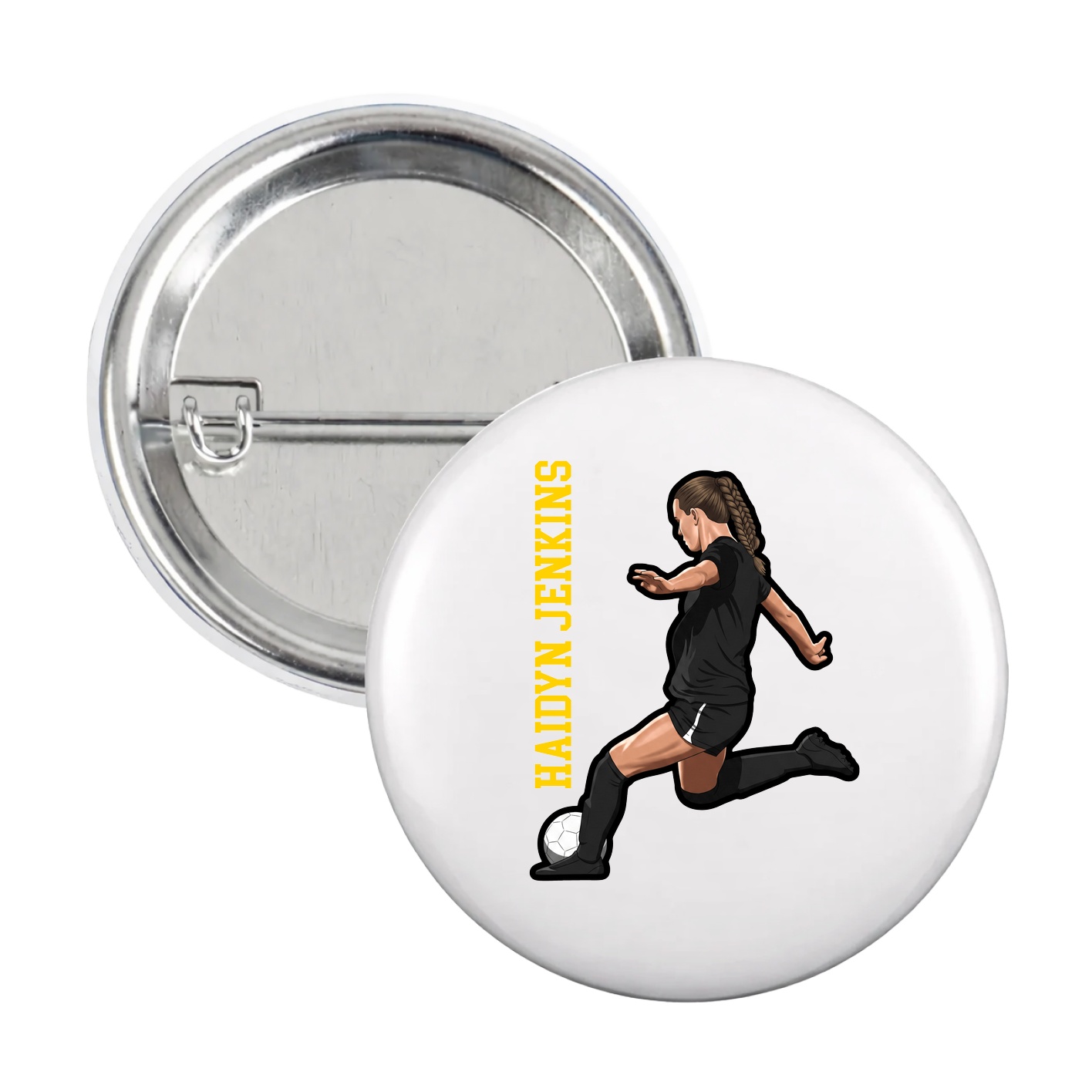Game Day Button — Name Vertical in White