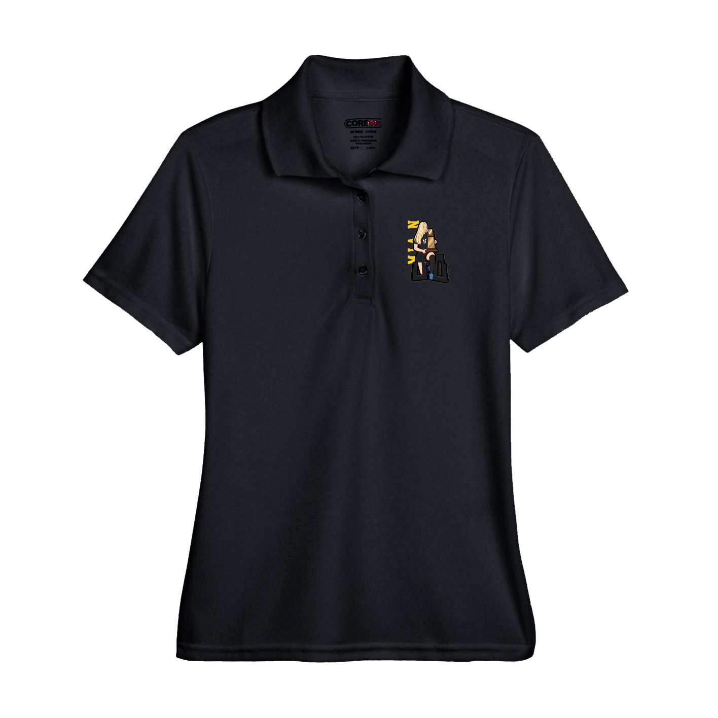 Performance Polo — Name Vertical in Black