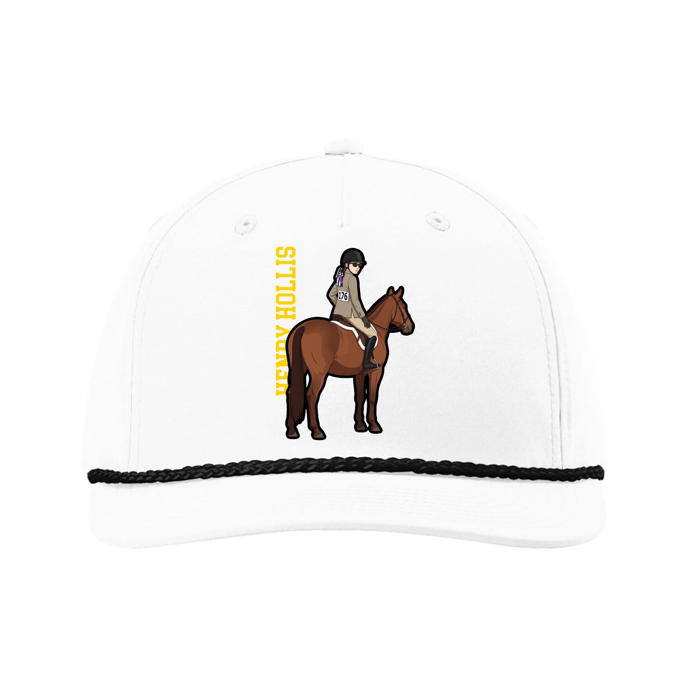Five-Panel Classic Rope Cap — Name Vertical in White