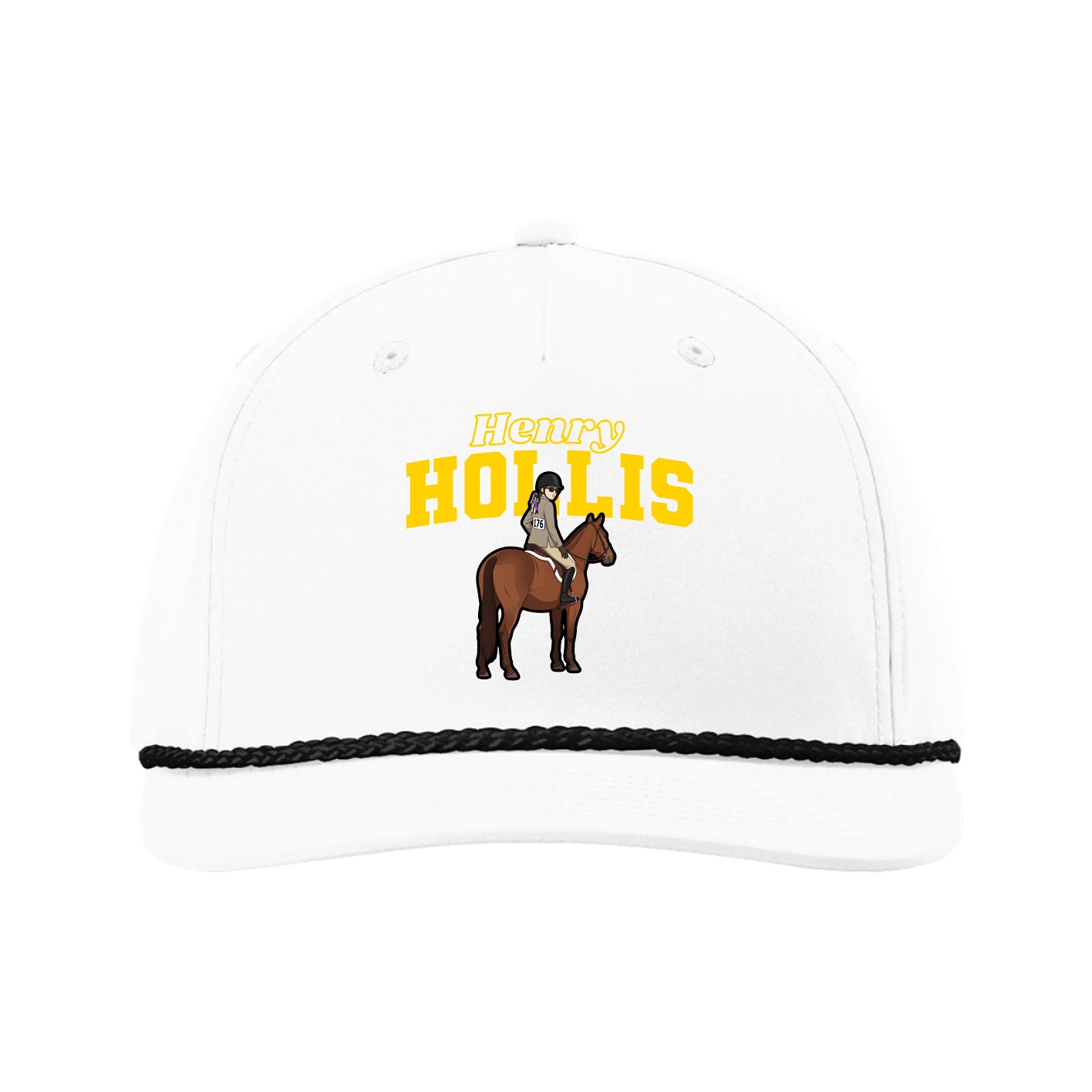 Five-Panel Classic Rope Cap — Name Arch in White