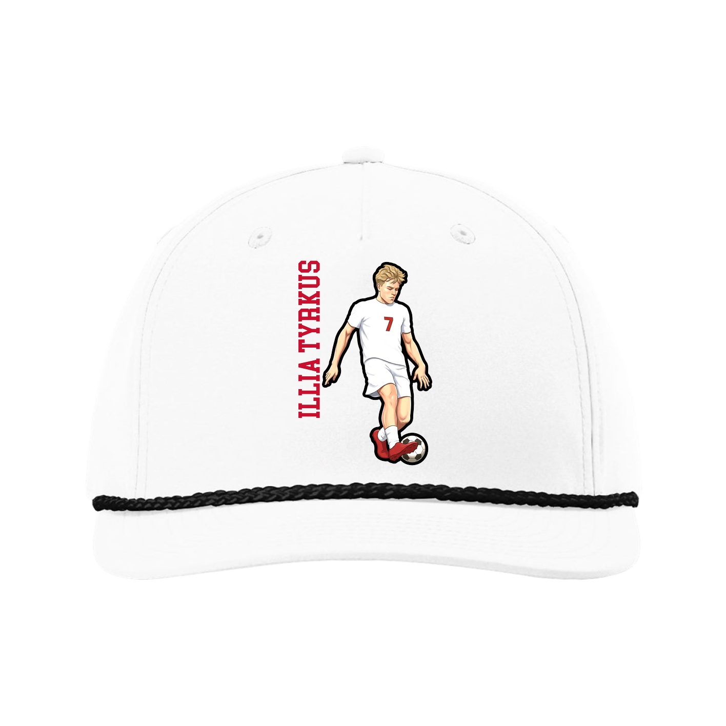 Five-Panel Classic Rope Cap — Name Vertical in White
