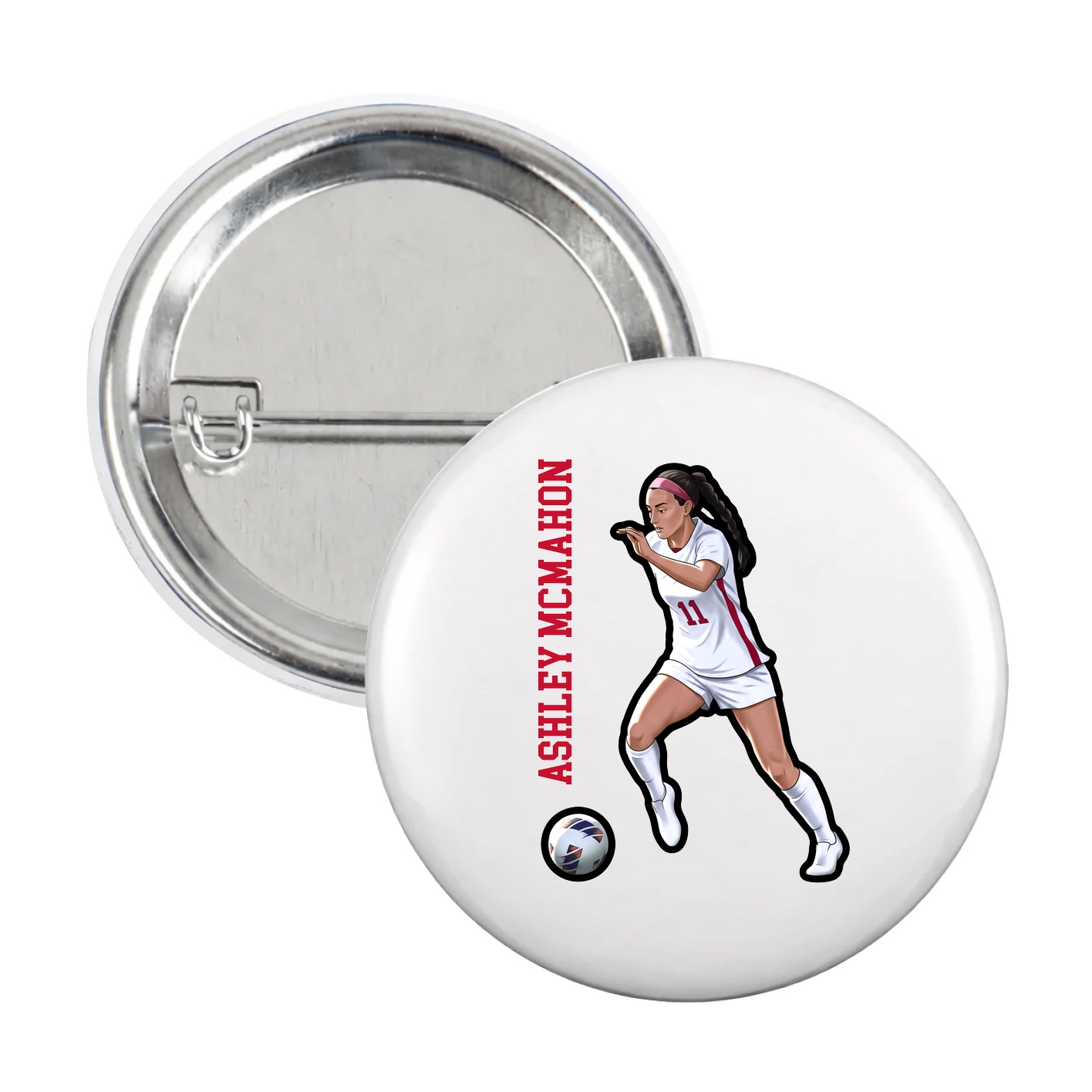 Game Day Button — Name Vertical in White