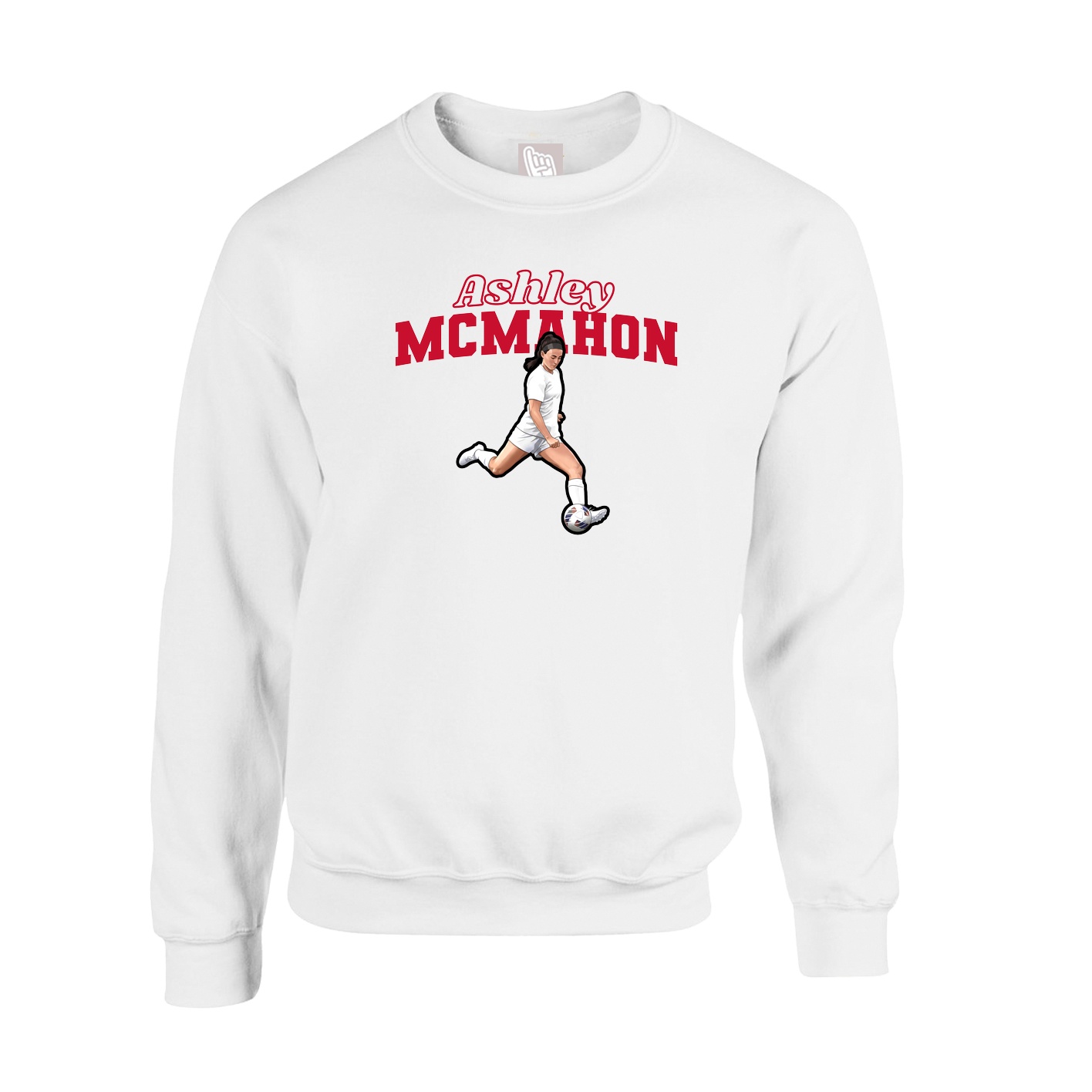Fleece Crew — Name Arch in White