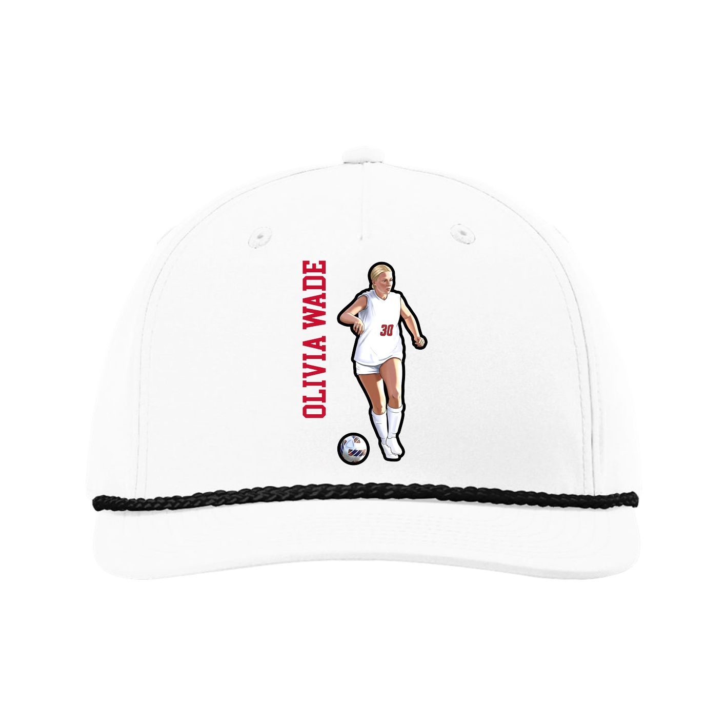 Five-Panel Classic Rope Cap — Name Vertical in White