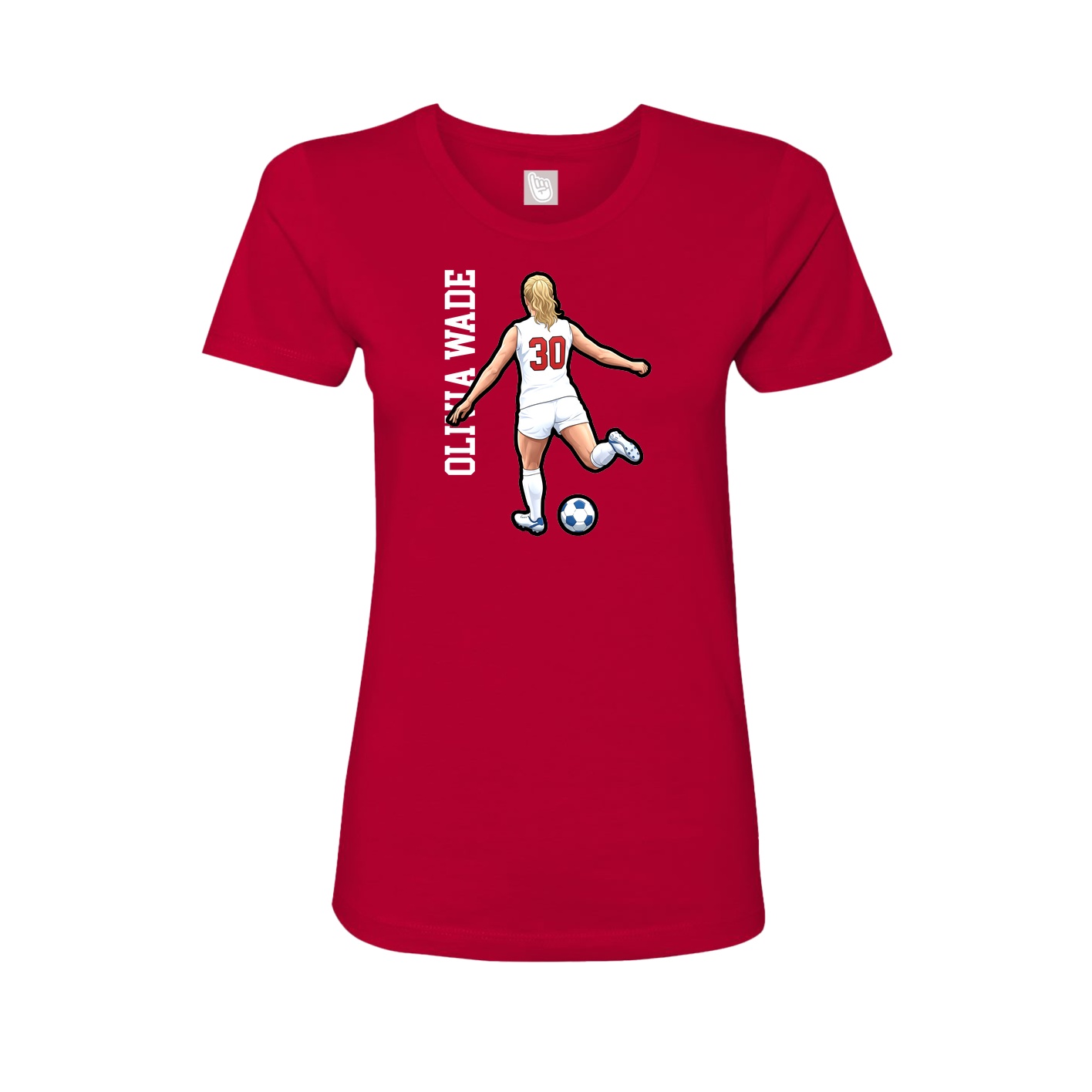 Fitted Women's Tee — Name Vertical in Red