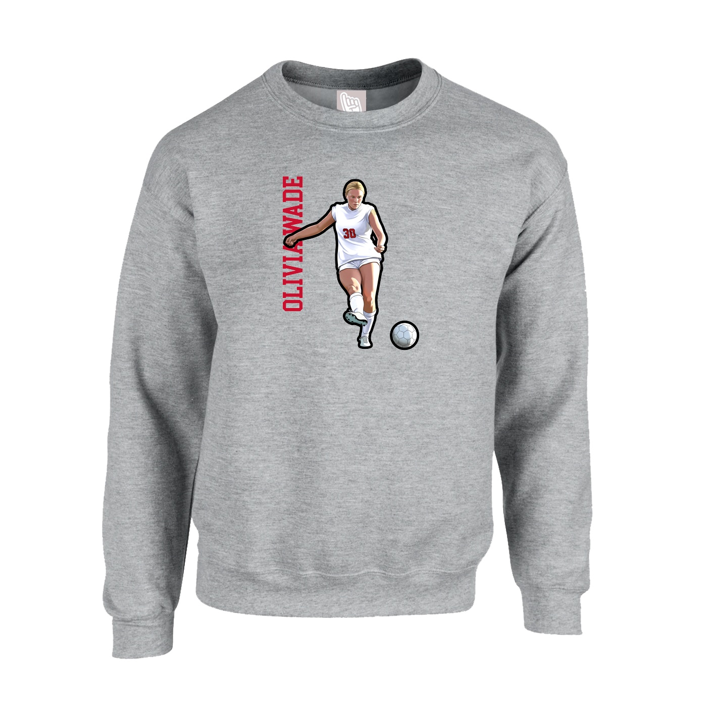 Fleece Crew — Name Vertical in Grey
