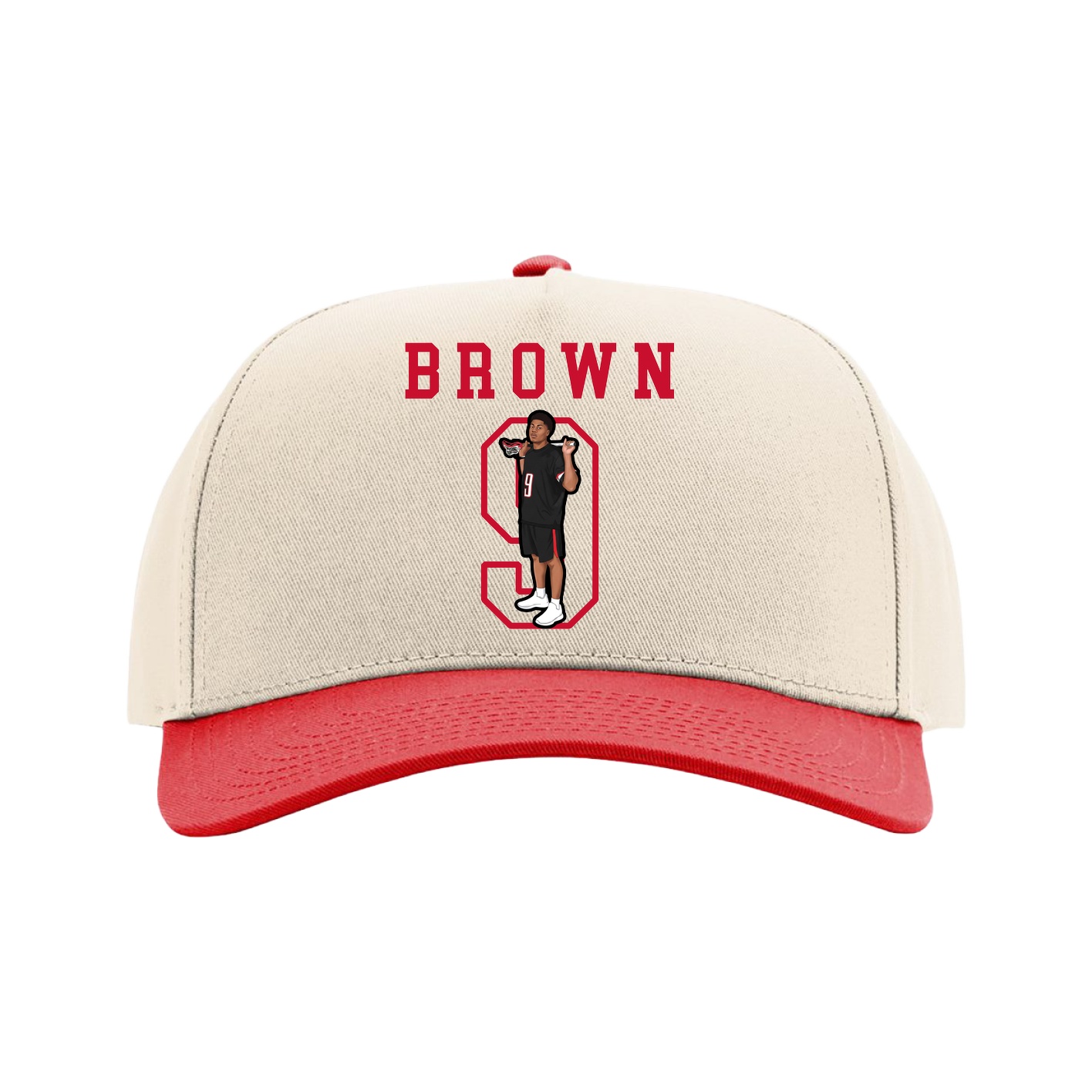 Full Fabric Five-Panel Champ Cap — Shirsey in Cream/Red