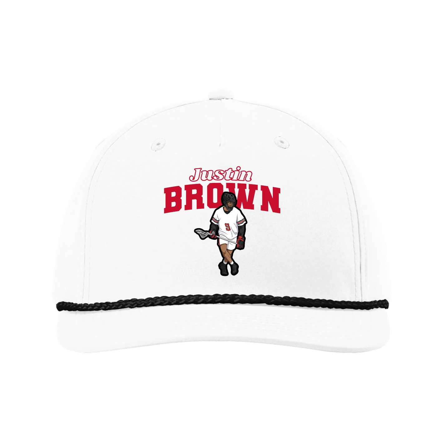 Five-Panel Classic Rope Cap — Name Arch in White