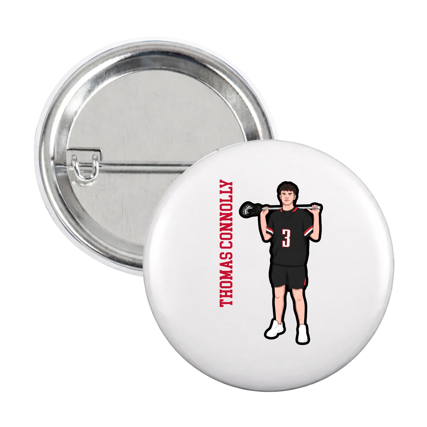Game Day Button — Name Vertical in White
