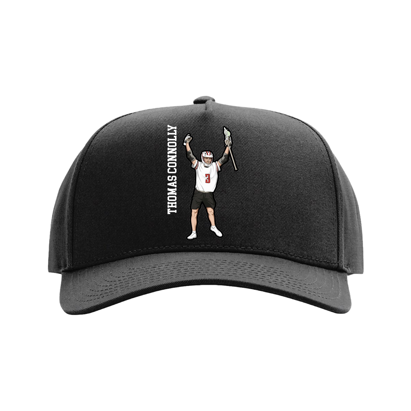 Full Fabric Five-Panel Champ Cap — Name Vertical in Black