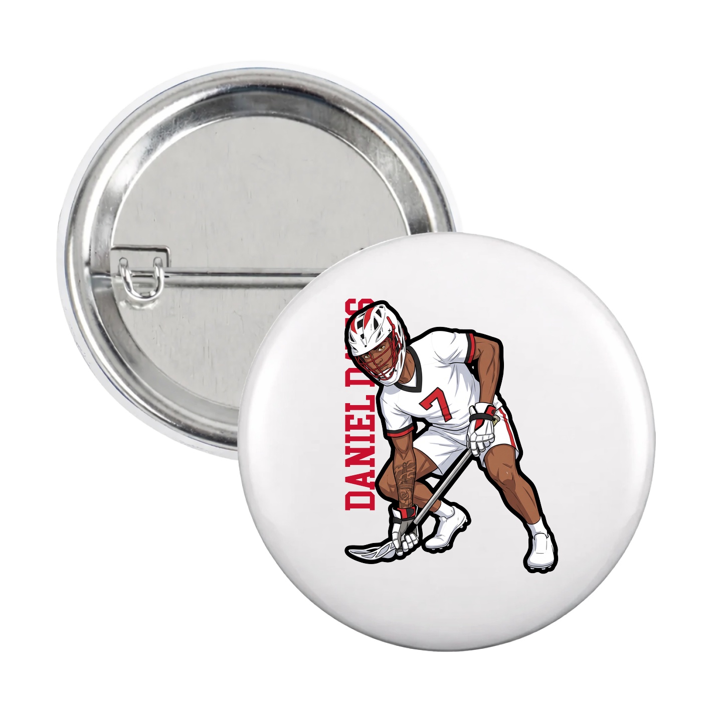 Game Day Button — Name Vertical in White
