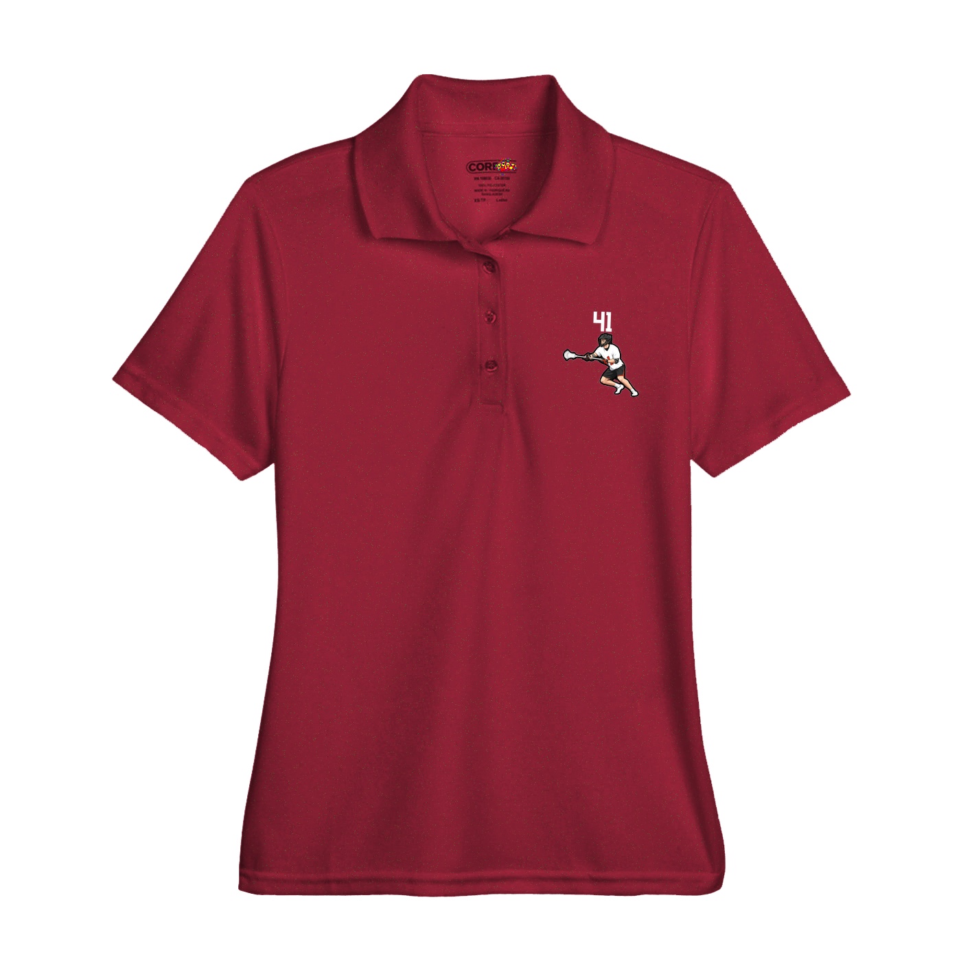 Womens Performance Polo — Number Top in Red