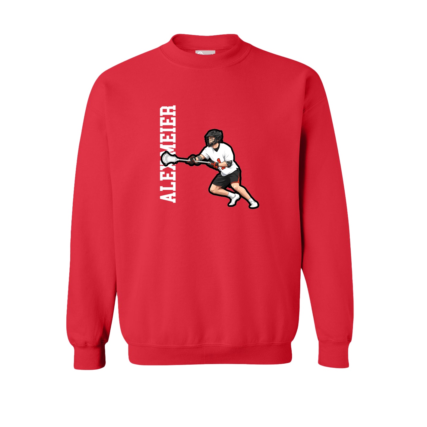 Fleece Crew — Name Vertical in Red