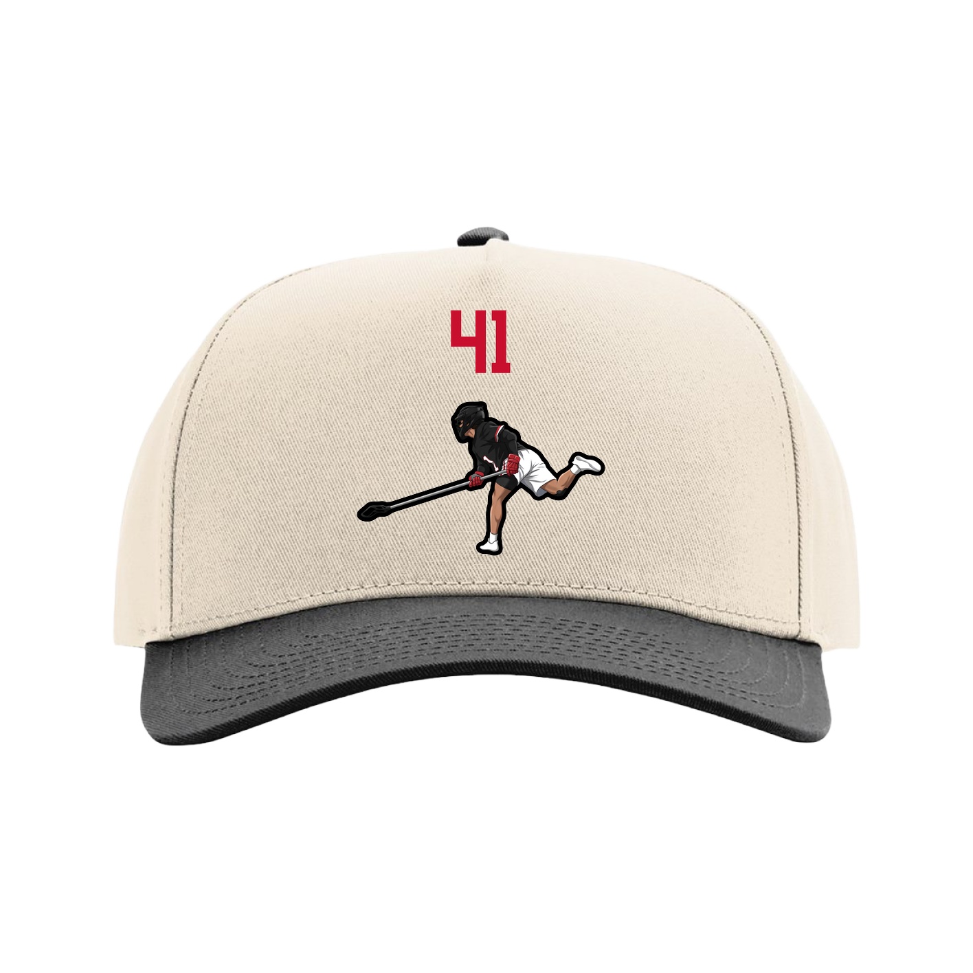 Full Fabric Five-Panel Champ Cap — Number Top in Cream/Black