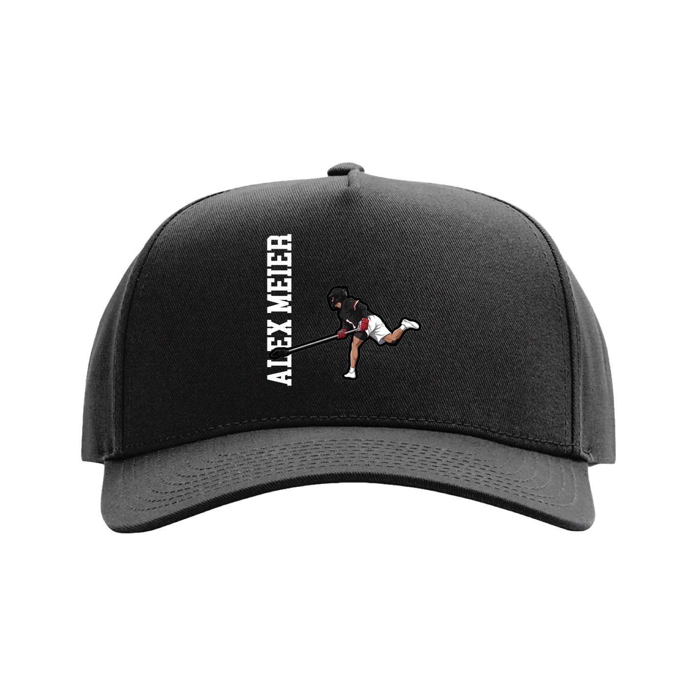 Full Fabric Five-Panel Champ Cap — Name Vertical in Black