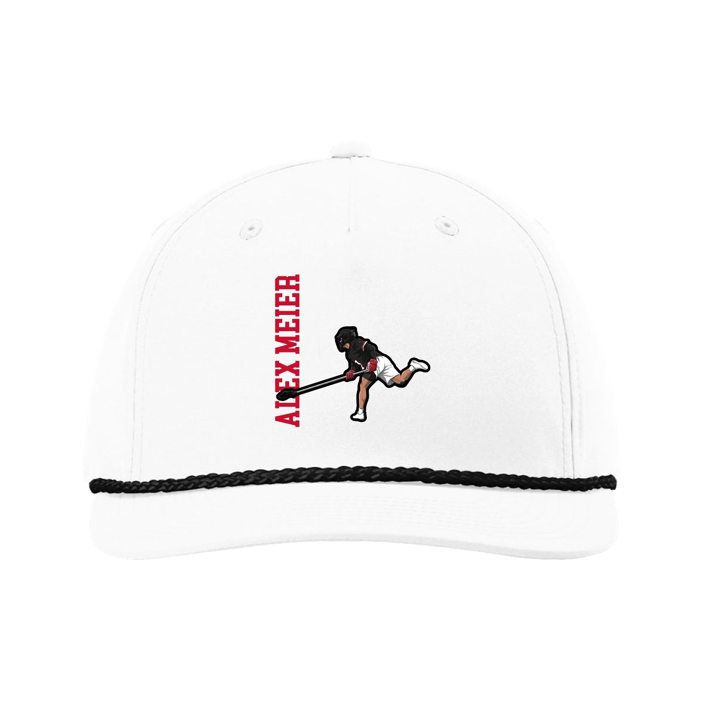 Five-Panel Classic Rope Cap — Name Vertical in White