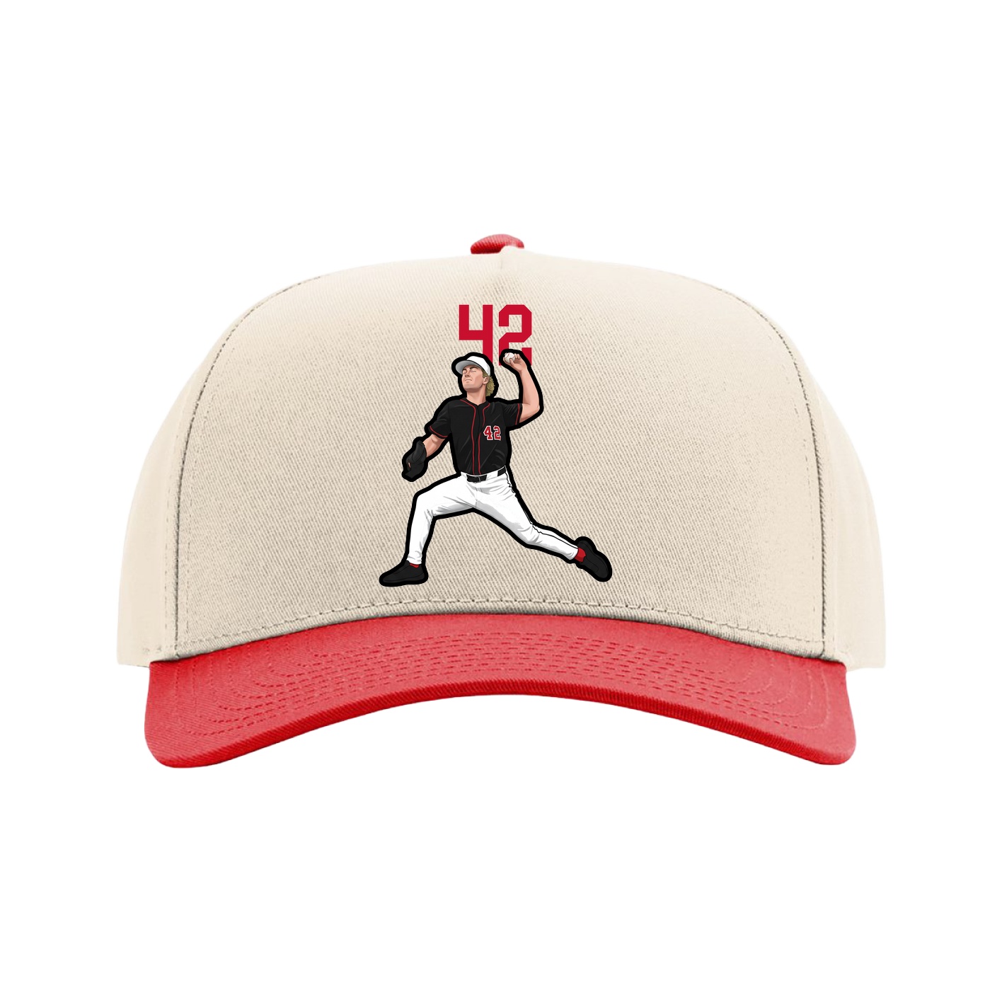 Full Fabric Five-Panel Champ Cap — Number Top in Cream/Red