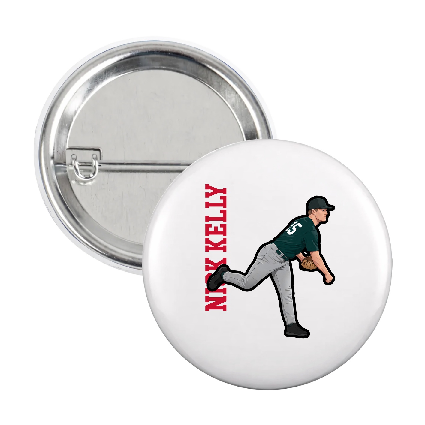Game Day Button — Name Vertical in White