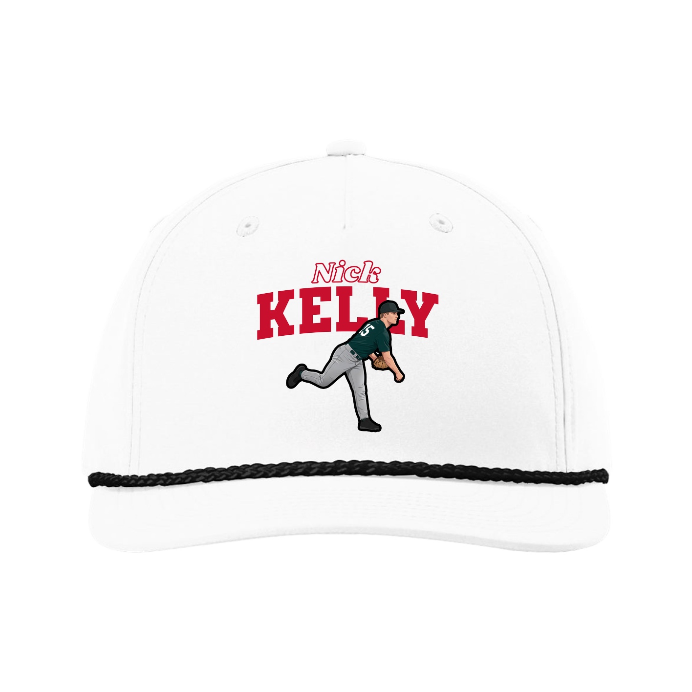 Five-Panel Classic Rope Cap — Name Arch in White