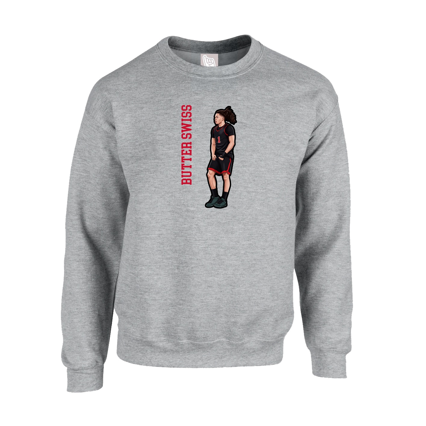 Fleece Crew — Name Vertical in Grey