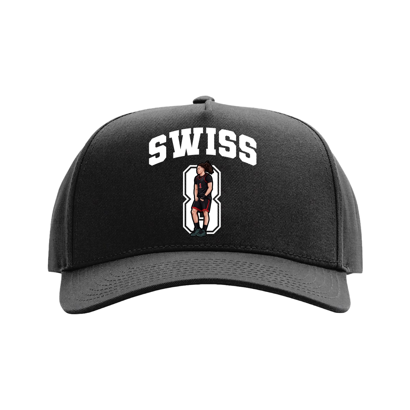 Full Fabric Five-Panel Champ Cap — Number in Black
