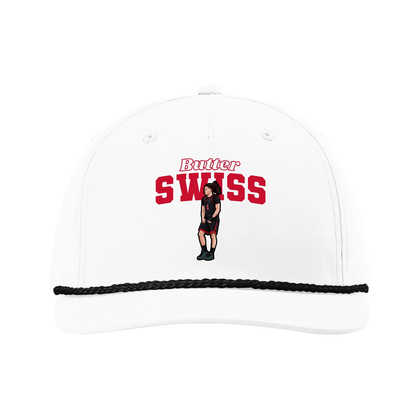 Five-Panel Classic Rope Cap — Name Arch in White