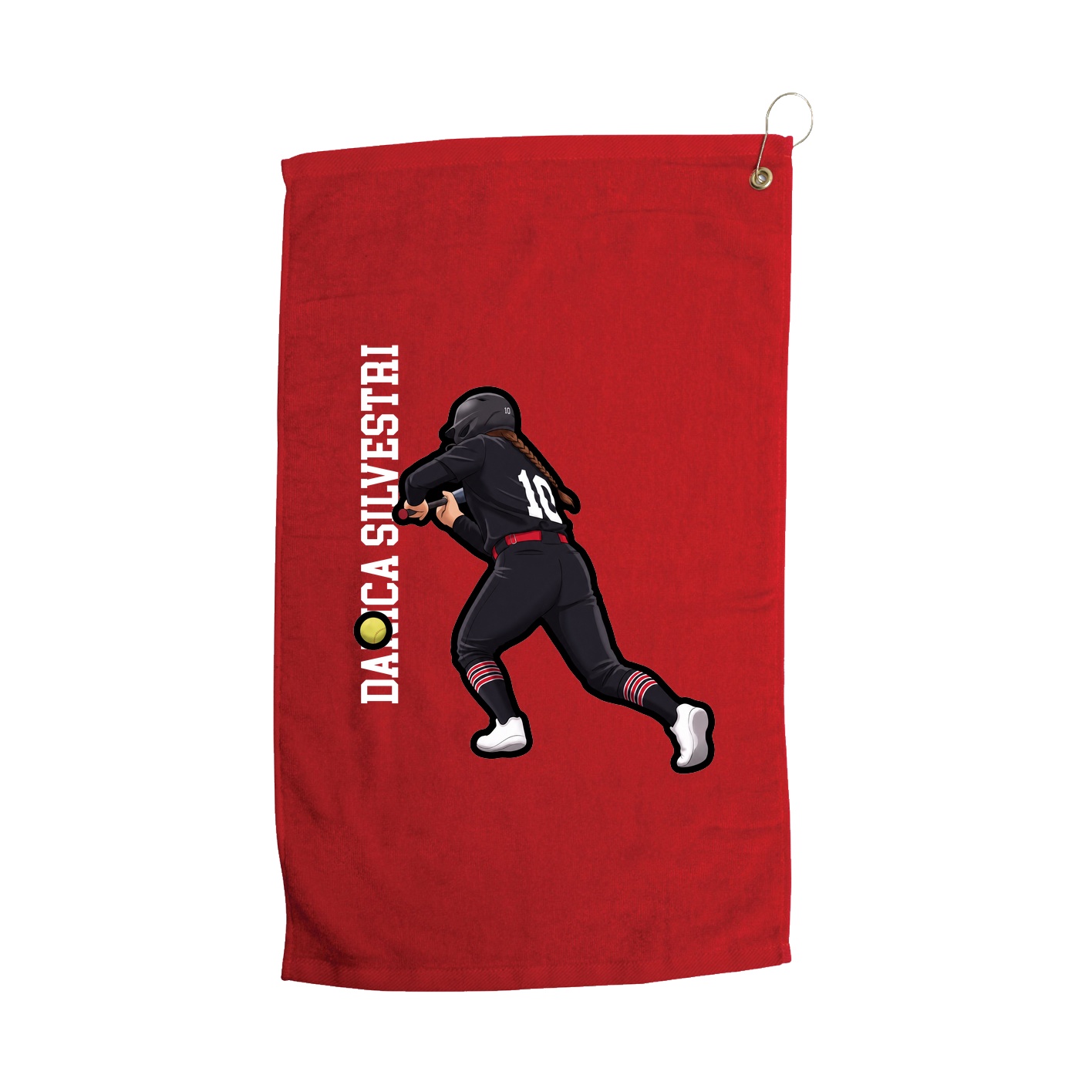 Golf Towel — Name Vertical in Red