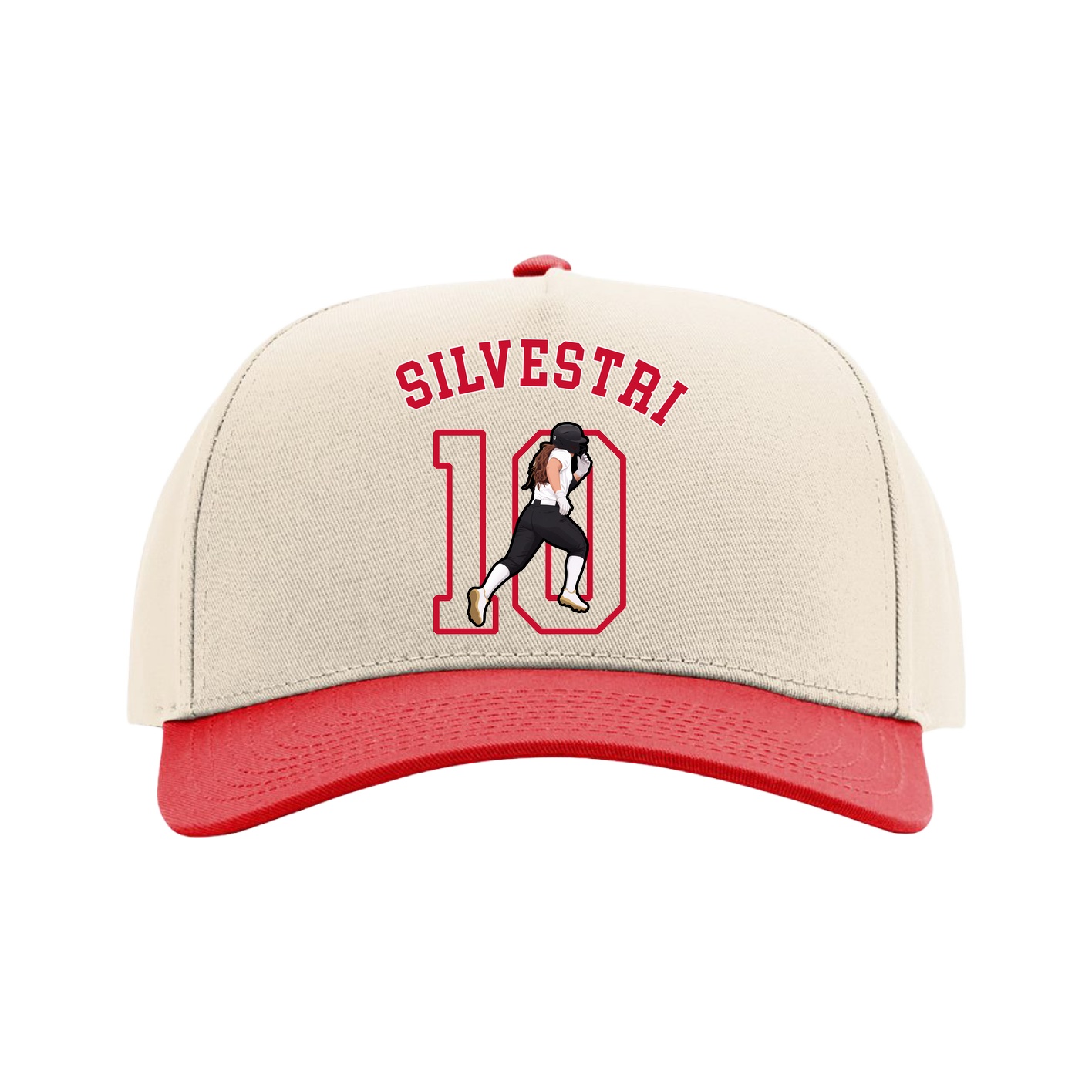 Full Fabric Five-Panel Champ Cap — Shirsey Arch in Cream/Red