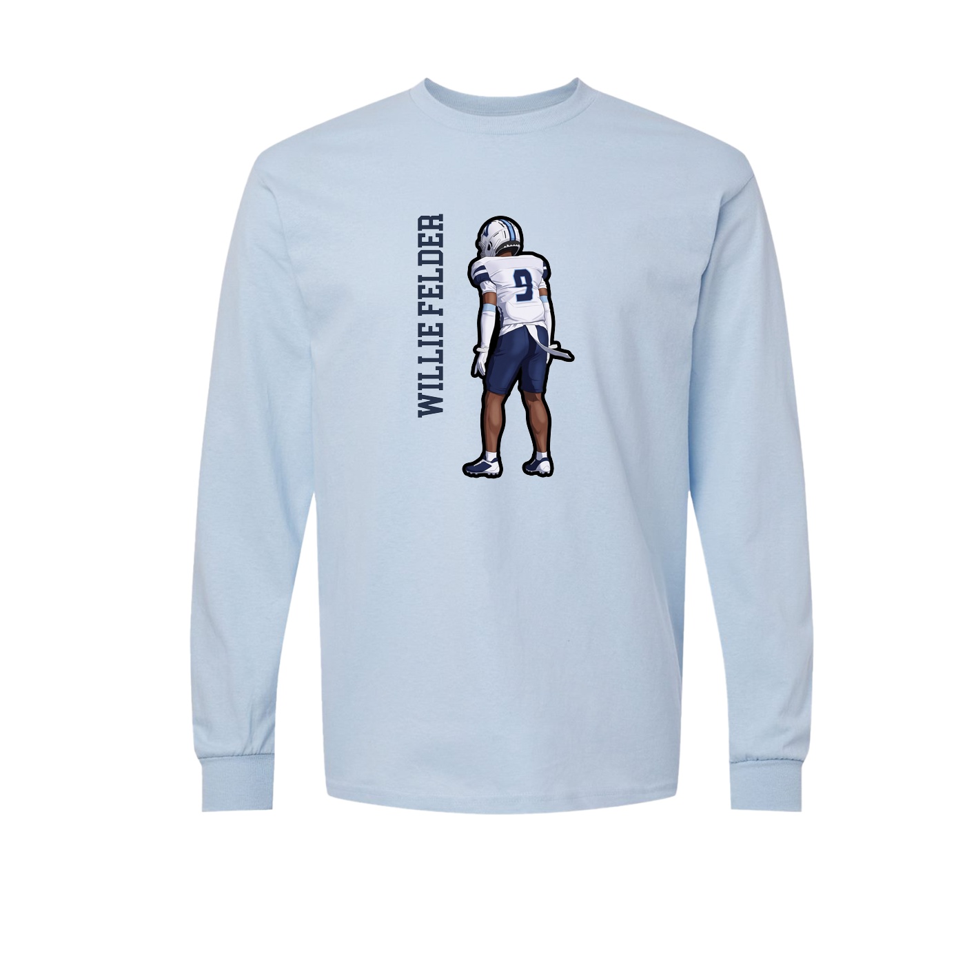 Long Sleeve Tee — Name Vertical in Light Blue